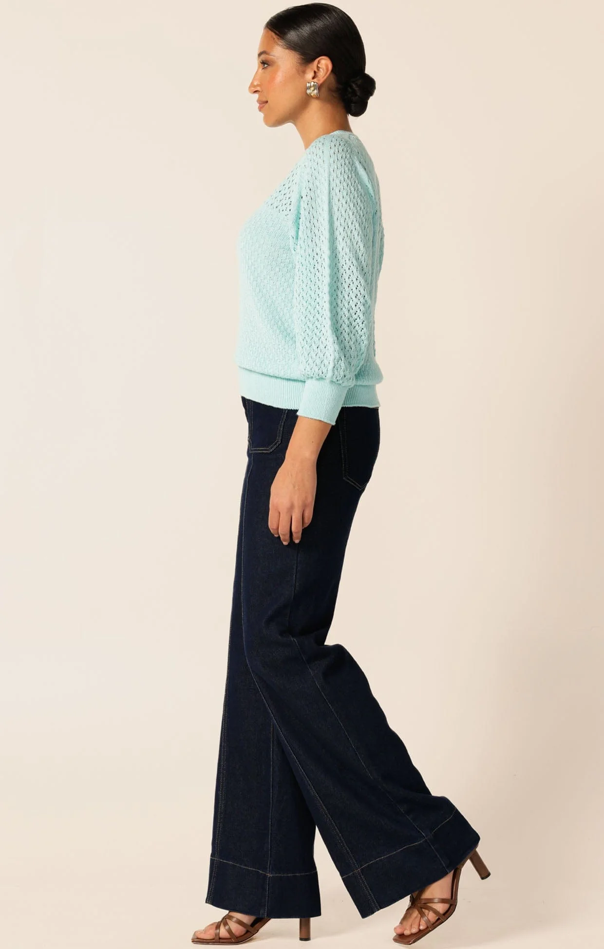 3/4 SLEEVE RIPPLE KNIT TOP IN AQUAMARINE - Image 5