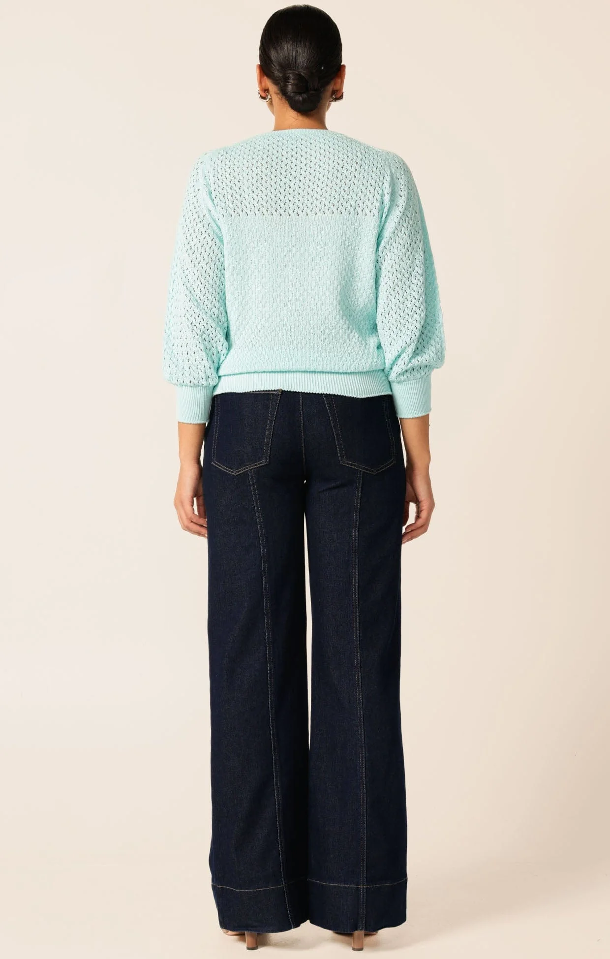 3/4 SLEEVE RIPPLE KNIT TOP IN AQUAMARINE - Image 6