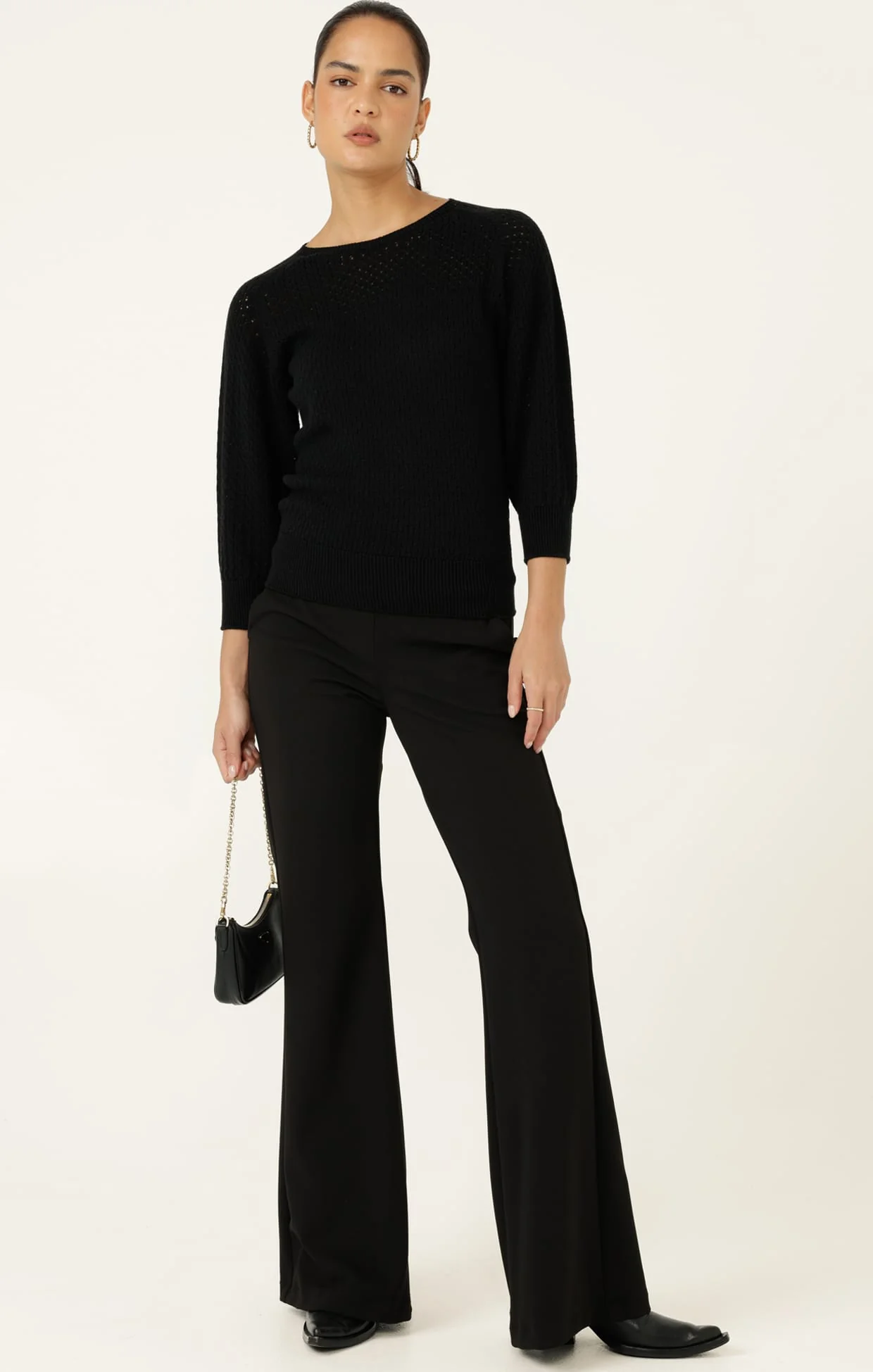 3/4 SLEEVE RIPPLE KNIT TOP IN BLACK - Image 5