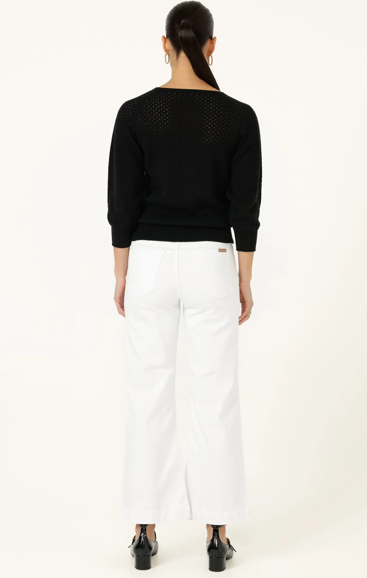 3/4 SLEEVE RIPPLE KNIT TOP IN BLACK - Image 8