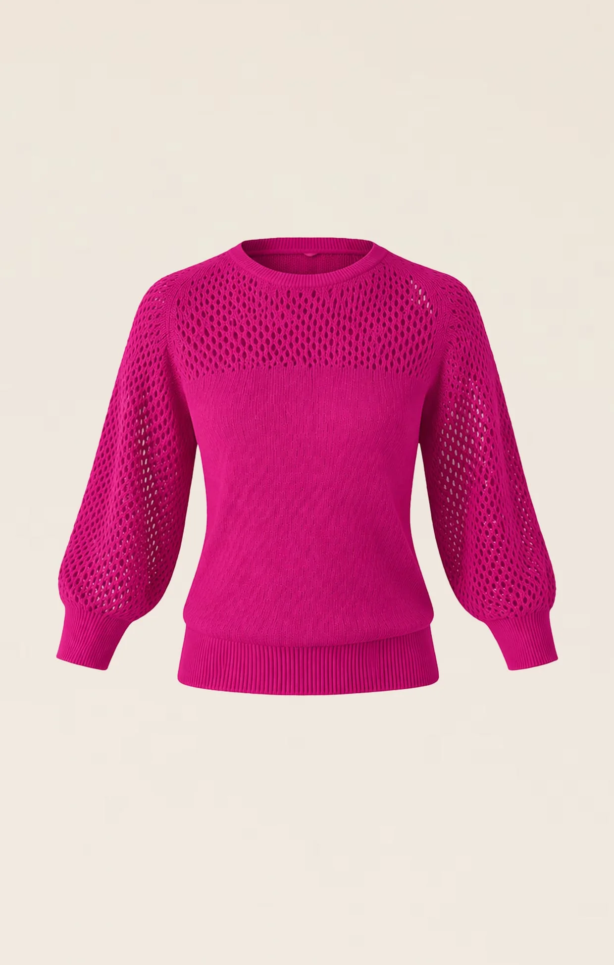 3/4 SLEEVE RIPPLE KNIT TOP IN FUSCHIA - Image 10