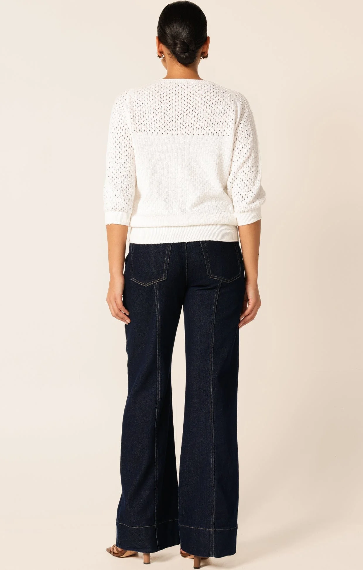 3/4 SLEEVE RIPPLE KNIT TOP IN IVORY - Image 10