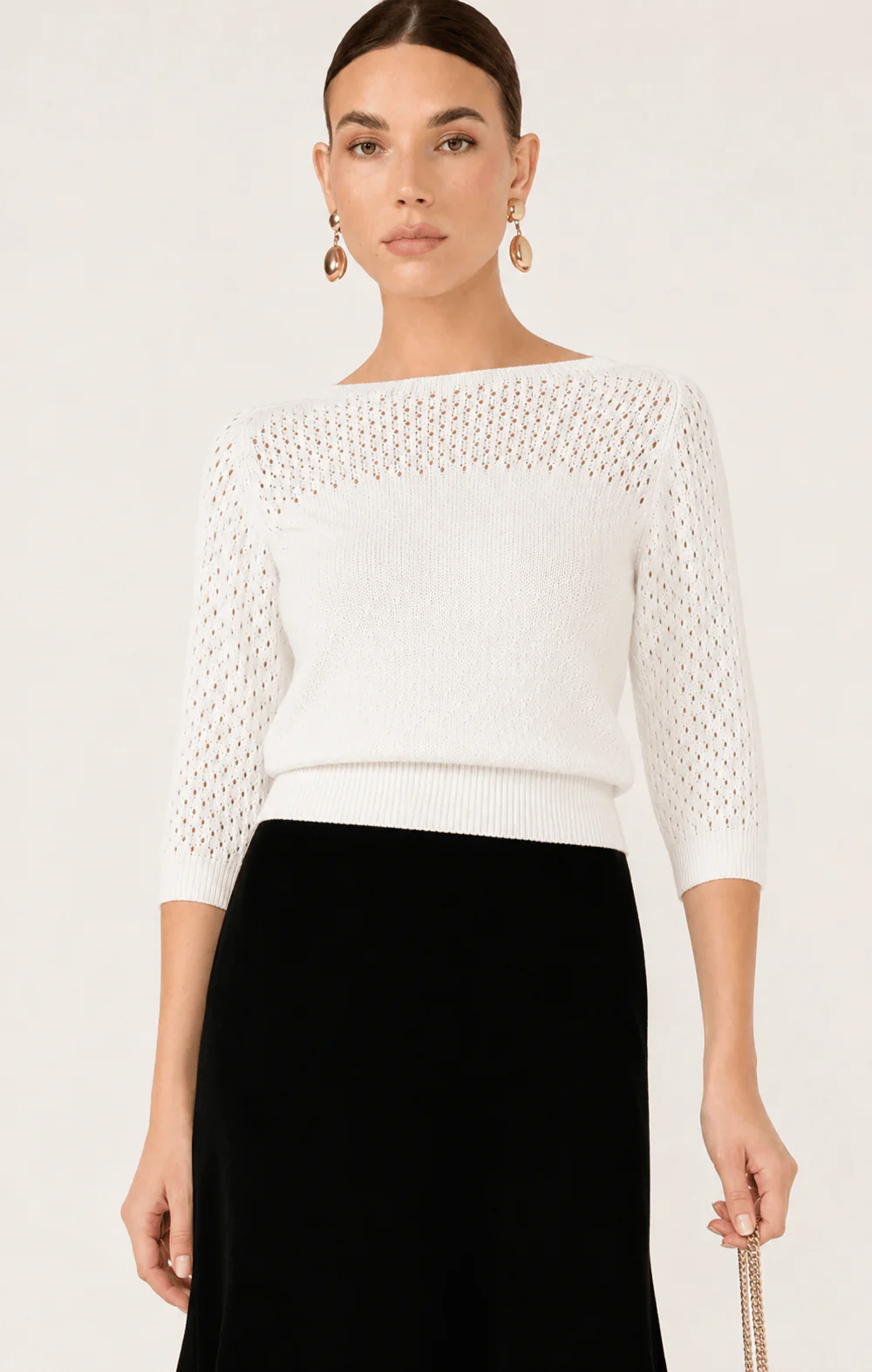 3/4 SLEEVE RIPPLE KNIT TOP IN IVORY - Image 2