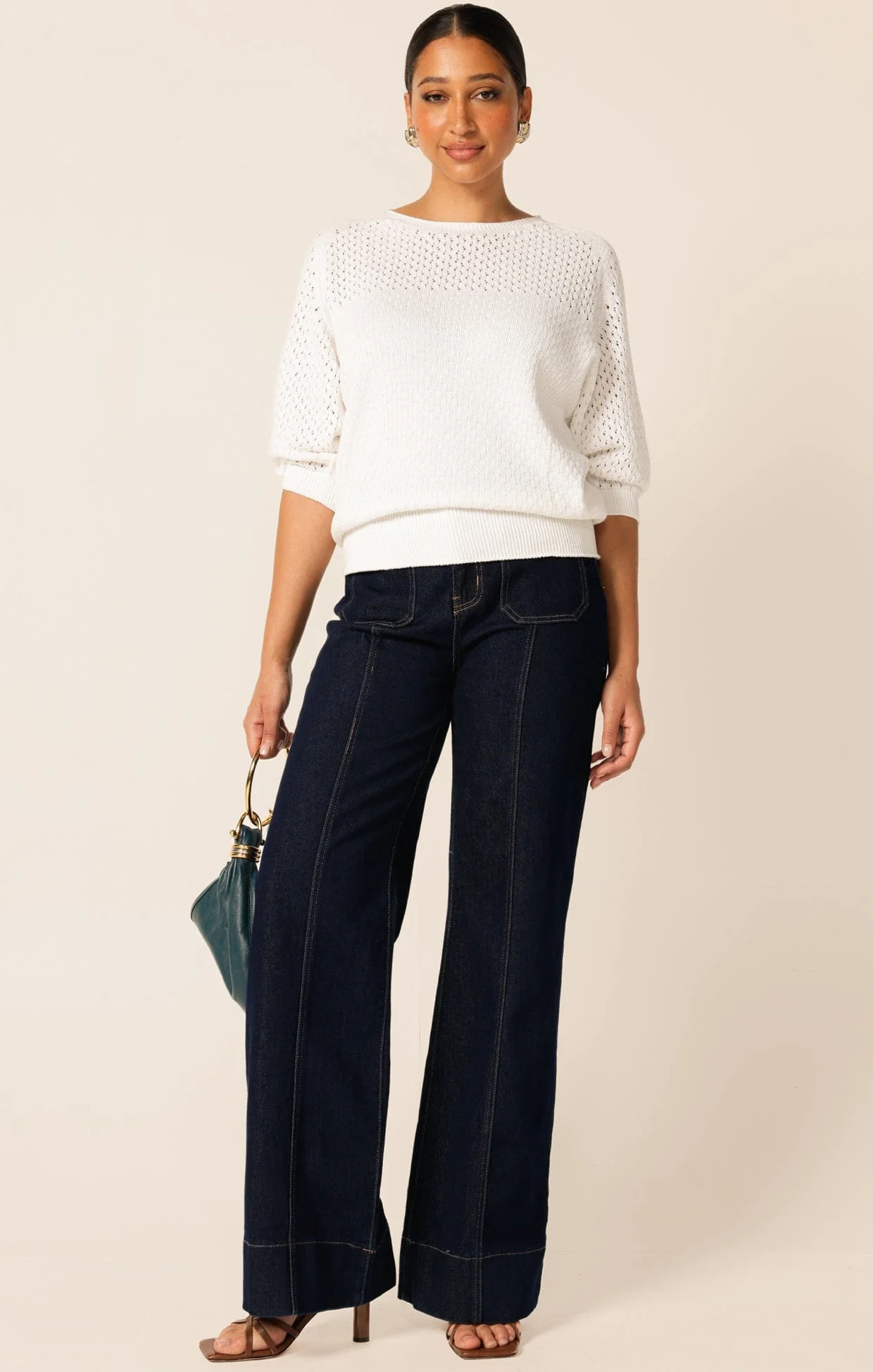 3/4 SLEEVE RIPPLE KNIT TOP IN IVORY - Image 5