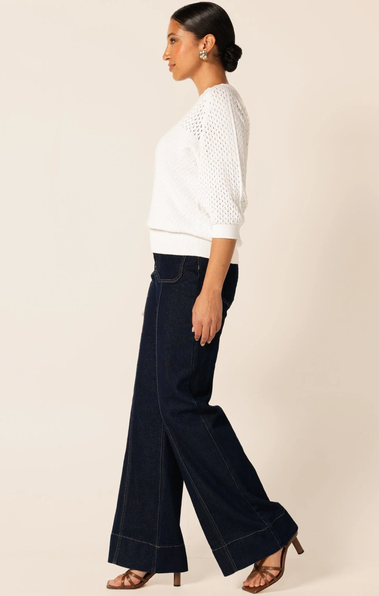3/4 SLEEVE RIPPLE KNIT TOP IN IVORY - Image 8