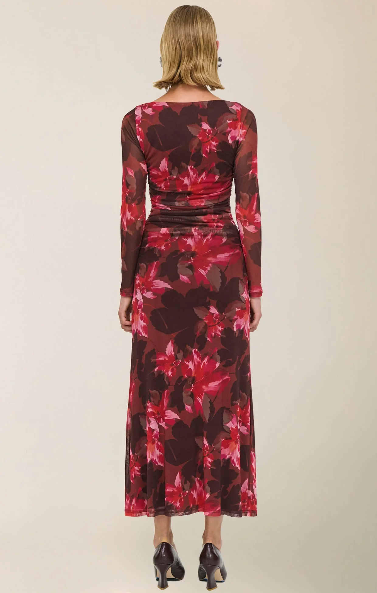 AMYRA MESH DRESS IN BORDEAUX GARDEN - Image 4