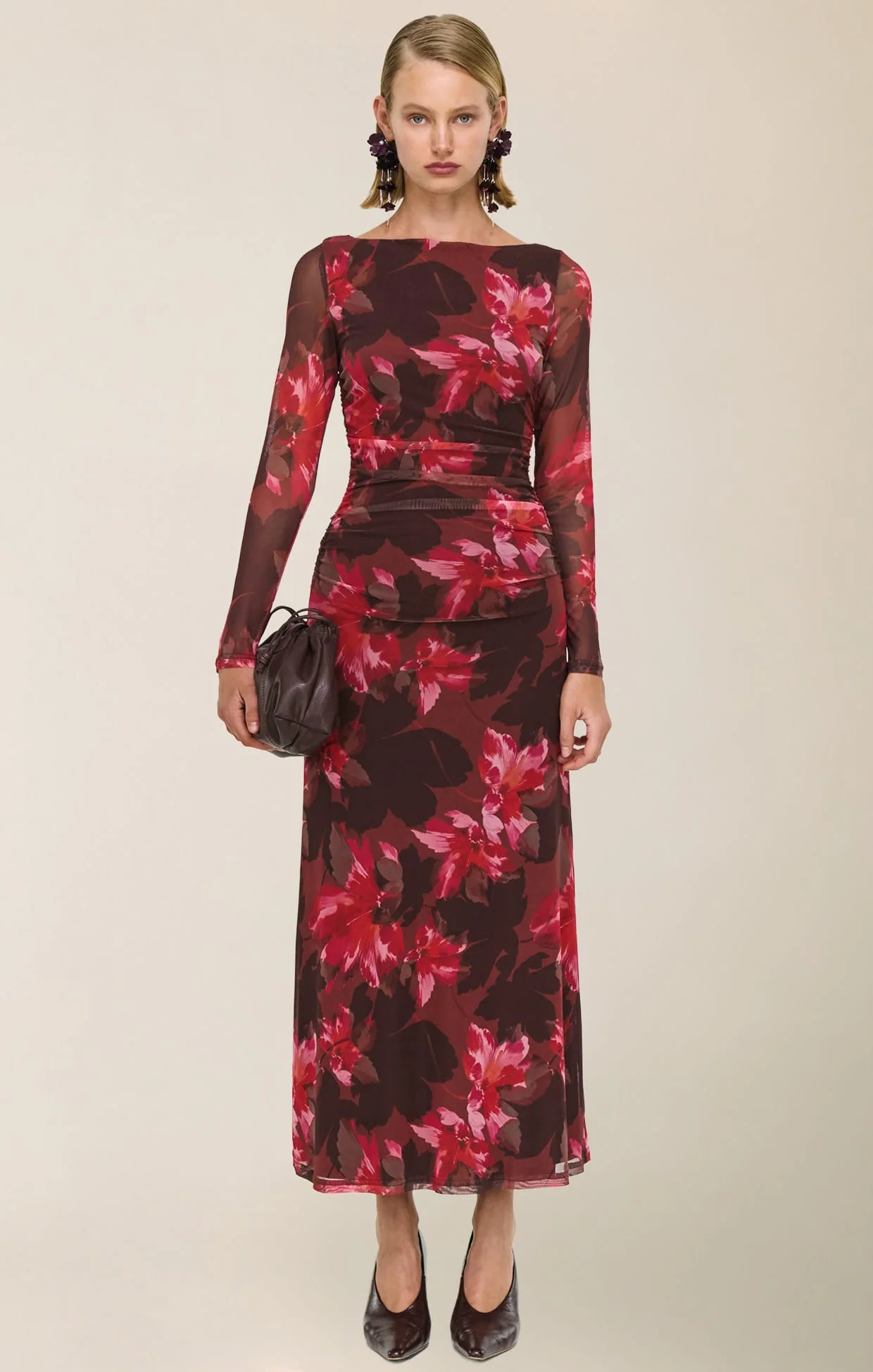 AMYRA MESH DRESS IN BORDEAUX GARDEN - Image 6