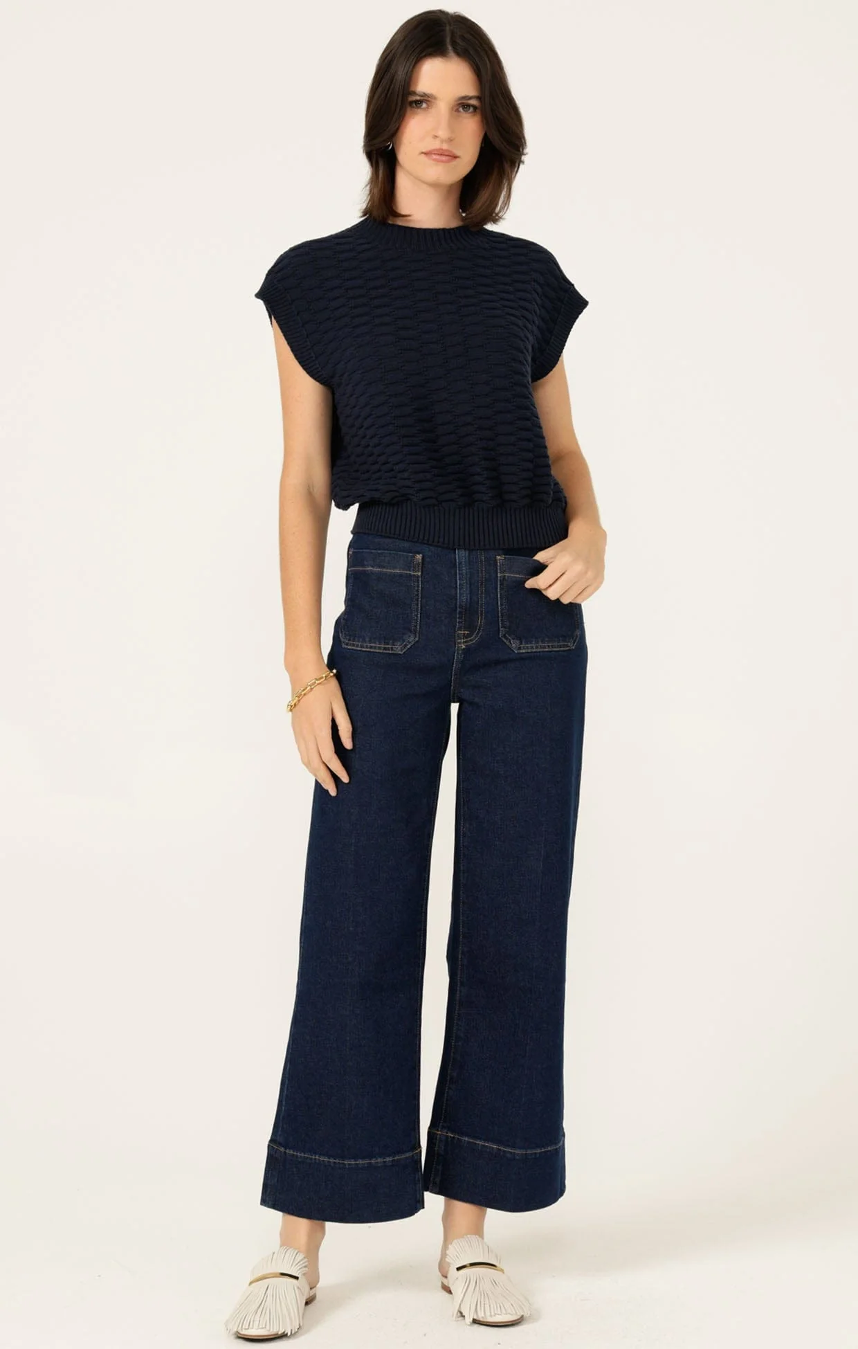 BUBBLE KNIT TOP IN NAVY - Image 5