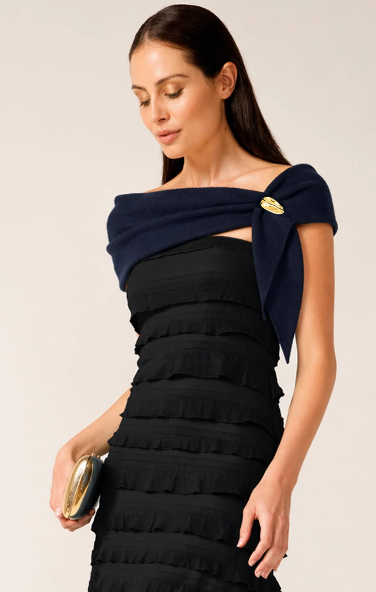 CELESTE WOOL BLEND WRAP IN NAVY - Image 2