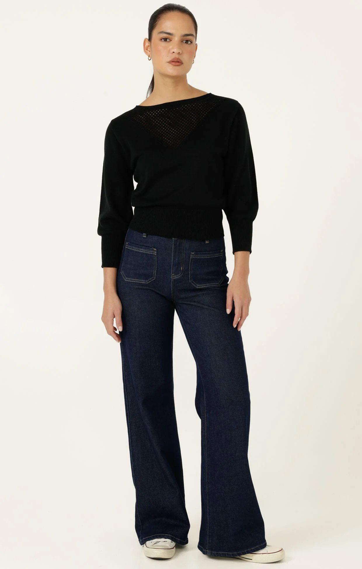 CHLOE 3/4 SLEEVE KNIT TOP IN BLACK - Image 2