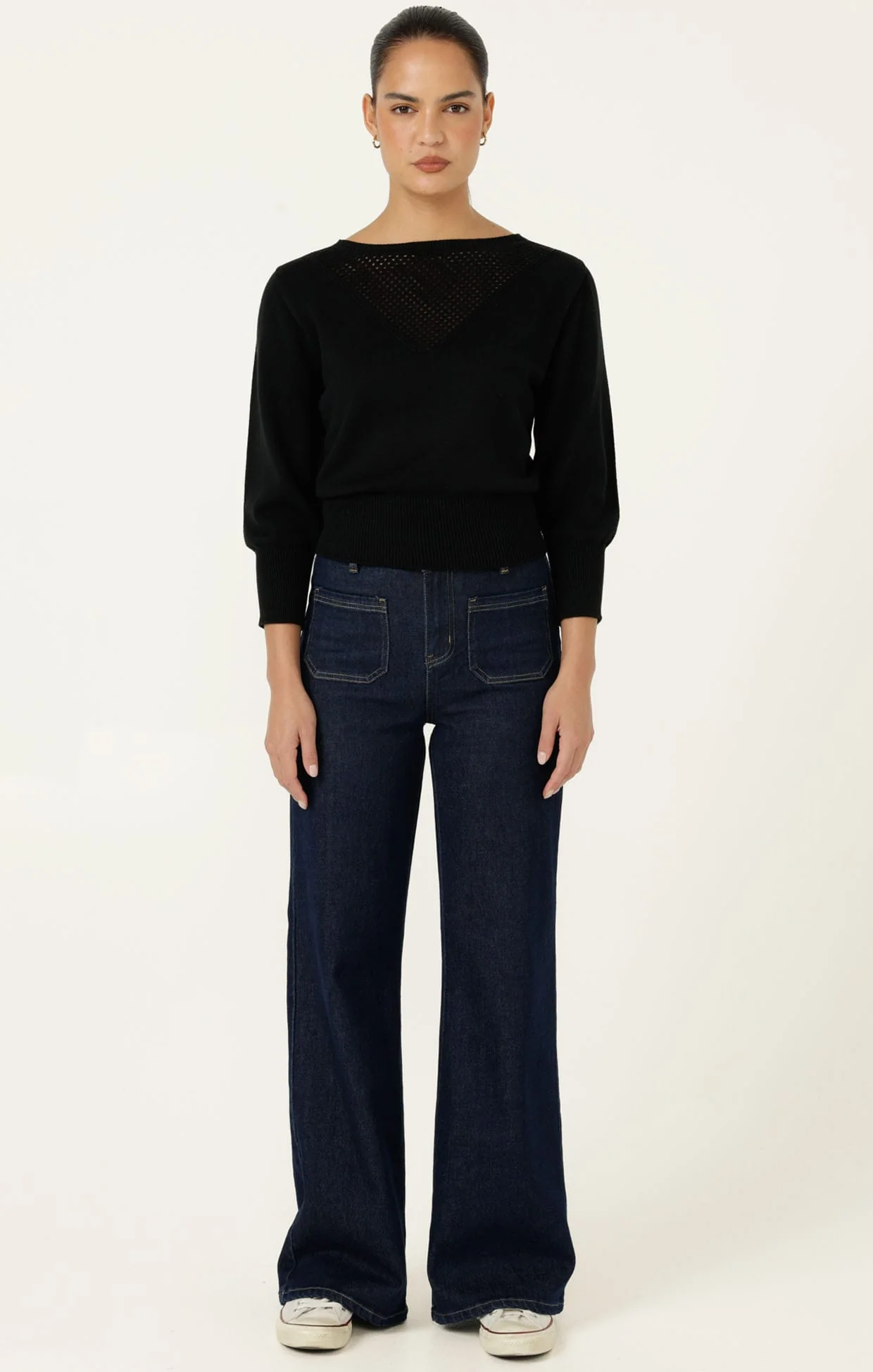CHLOE 3/4 SLEEVE KNIT TOP IN BLACK - Image 4