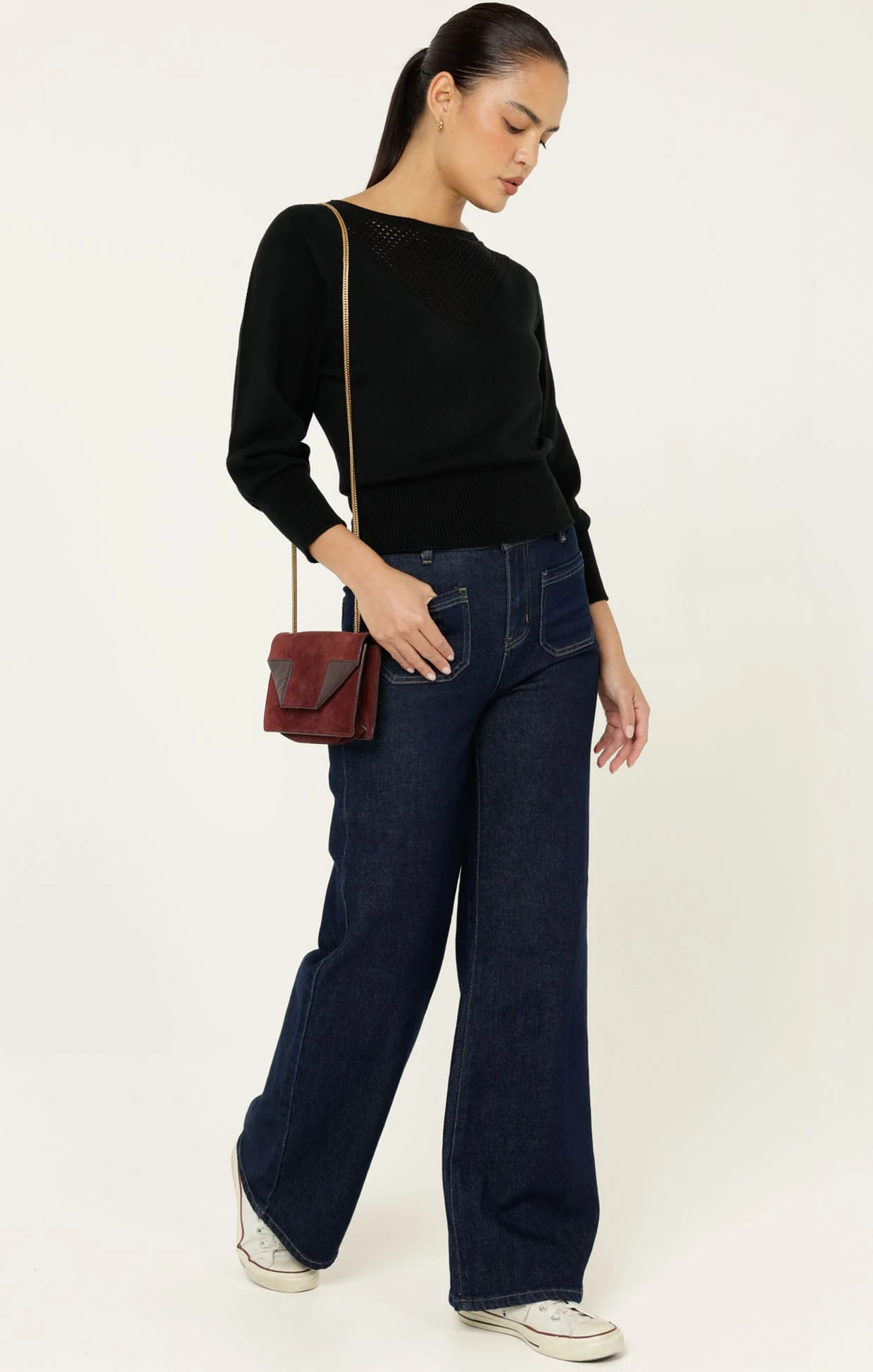 CHLOE 3/4 SLEEVE KNIT TOP IN BLACK - Image 5