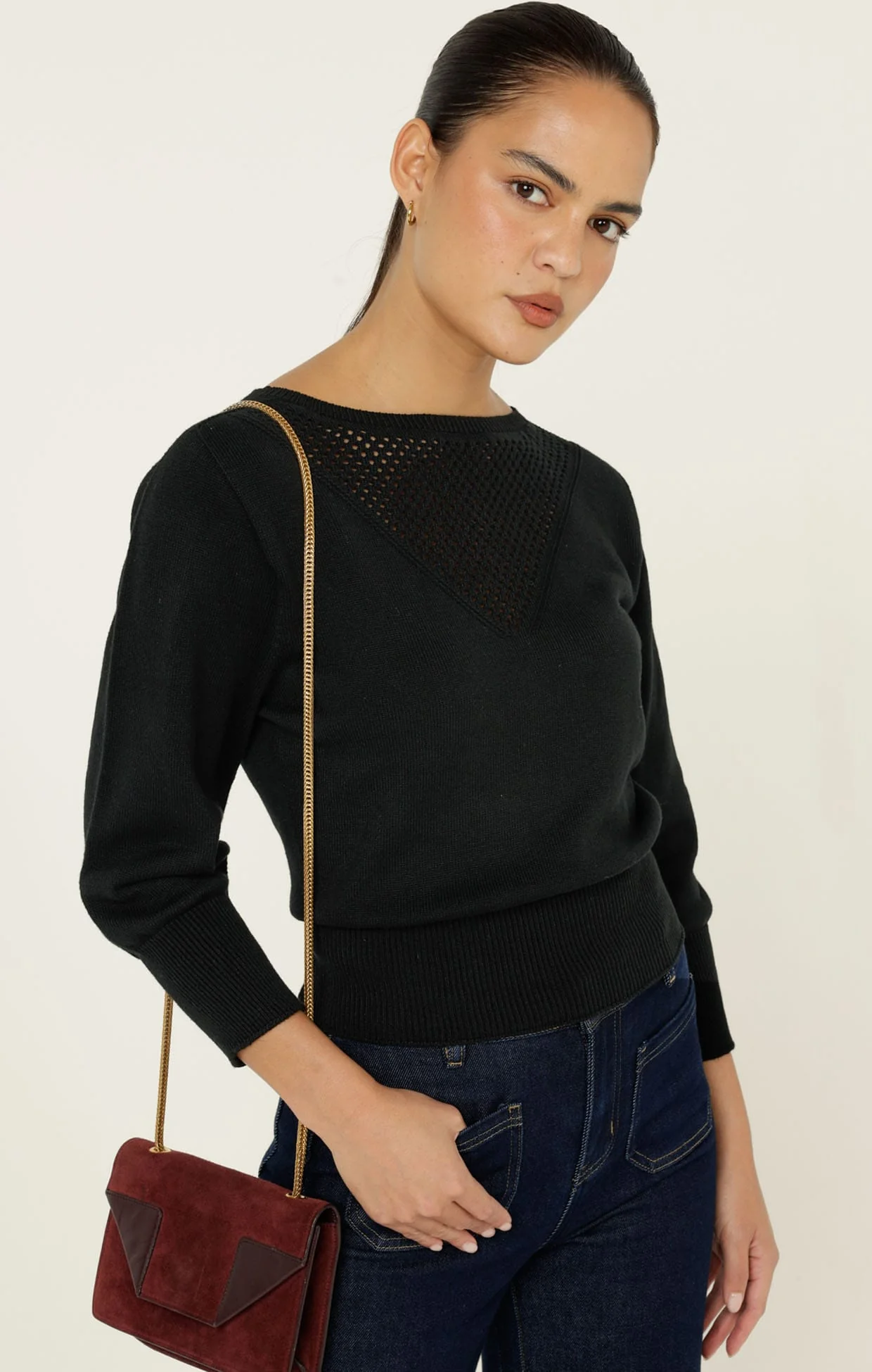 CHLOE 3/4 SLEEVE KNIT TOP IN BLACK - Image 6