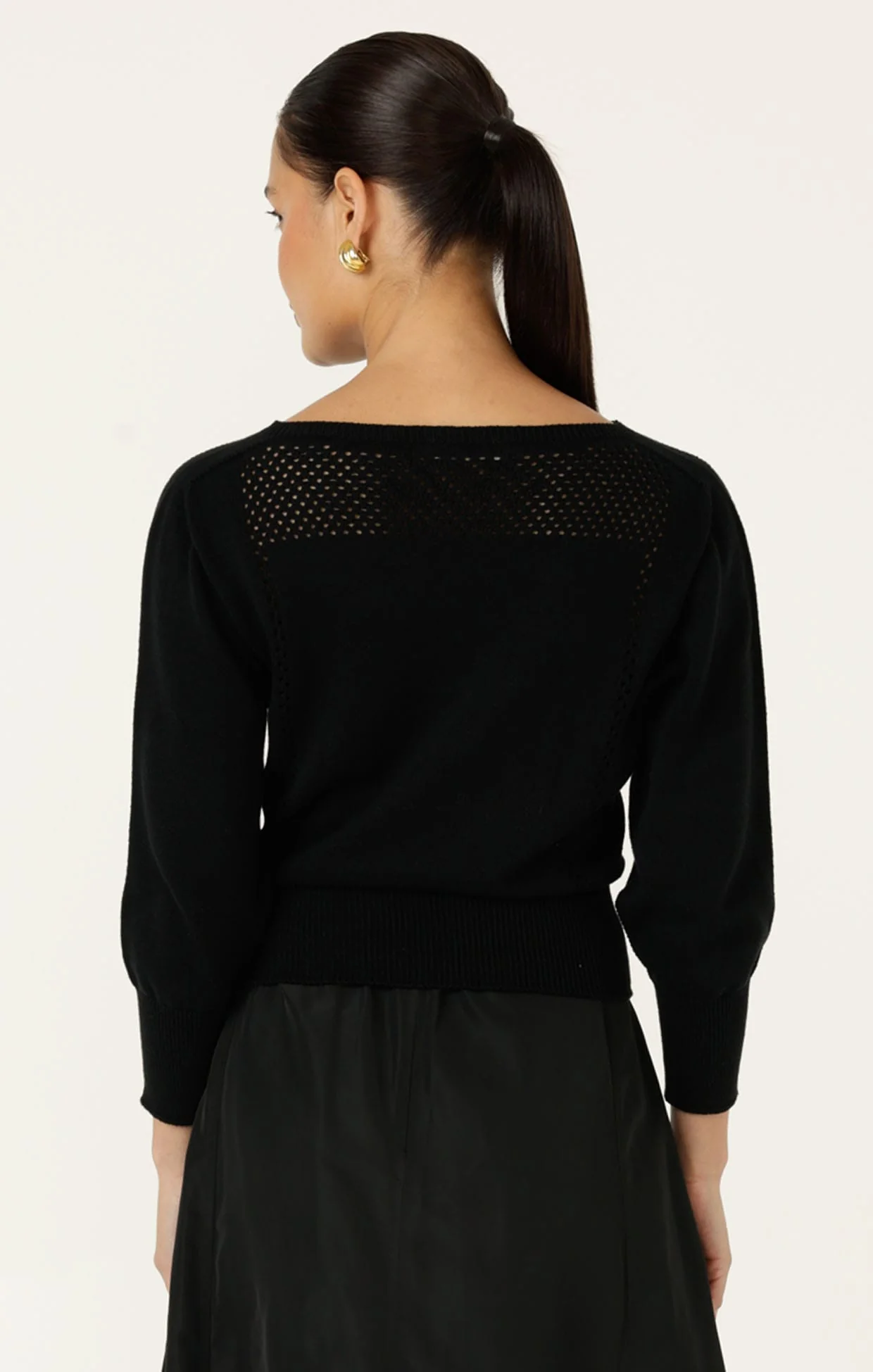 CHLOE 3/4 SLEEVE KNIT TOP IN BLACK - Image 7