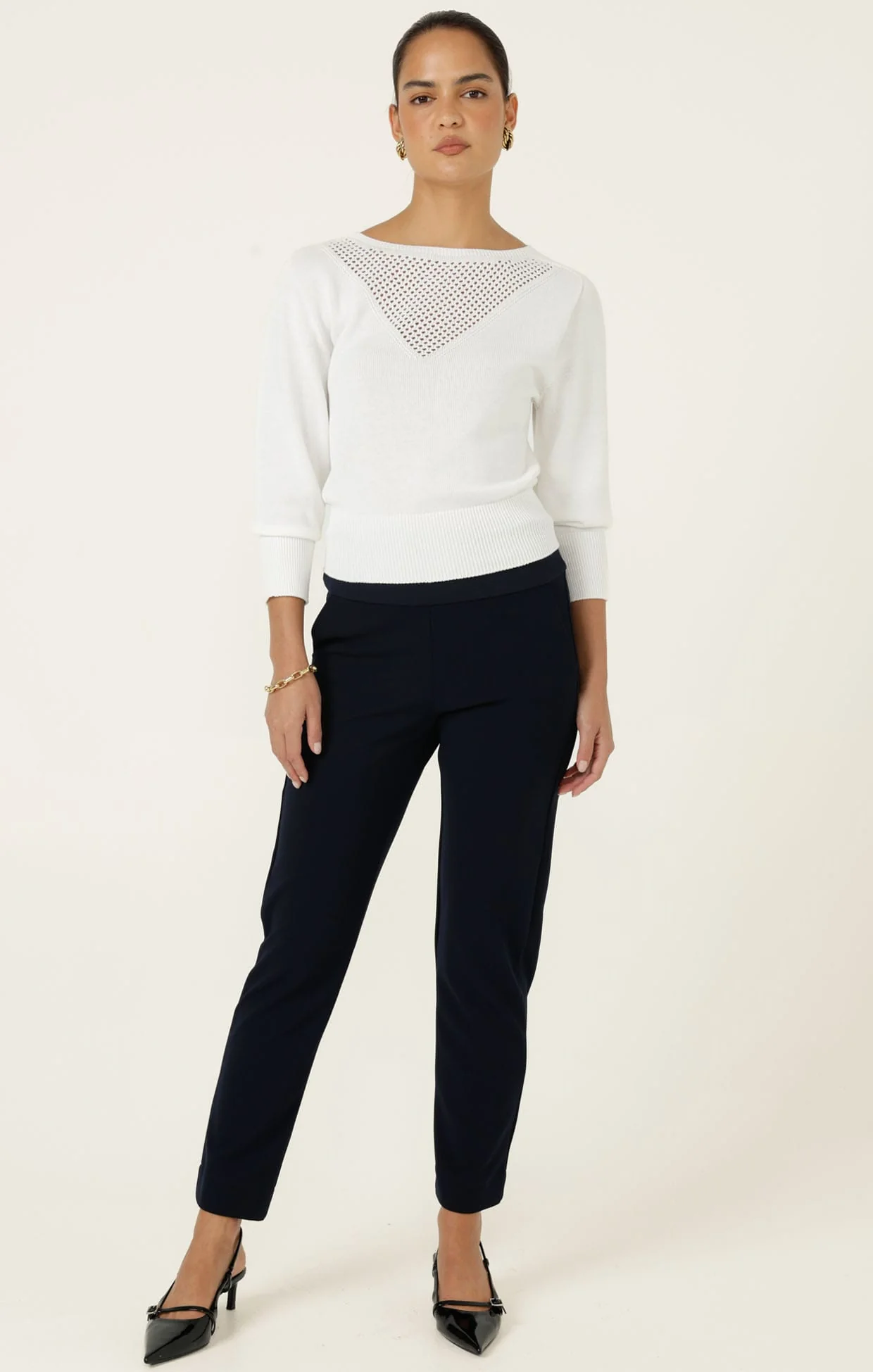 CHLOE 3/4 SLEEVE KNIT TOP IN WHITE - Image 2