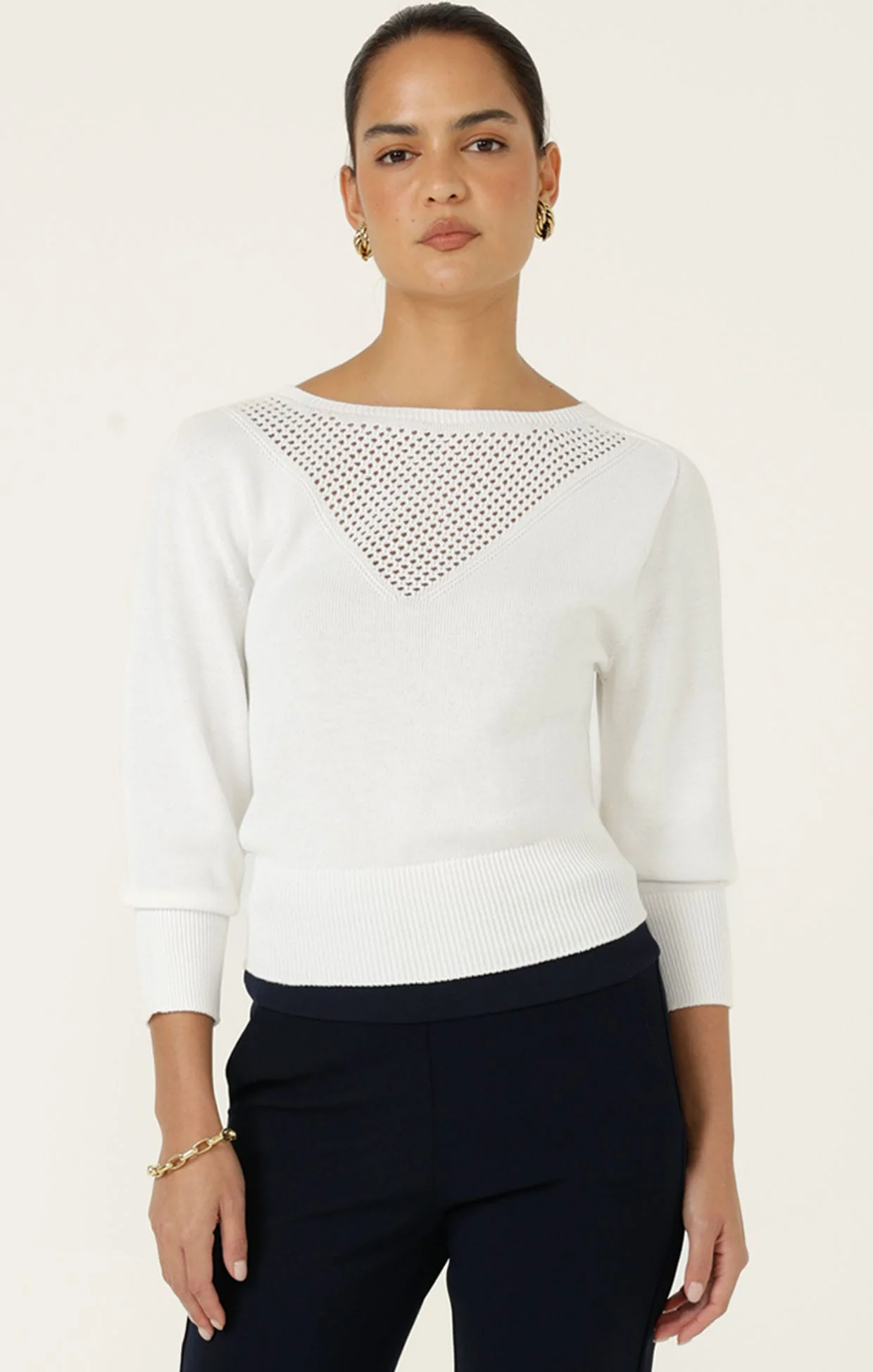 CHLOE 3/4 SLEEVE KNIT TOP IN WHITE - Image 5