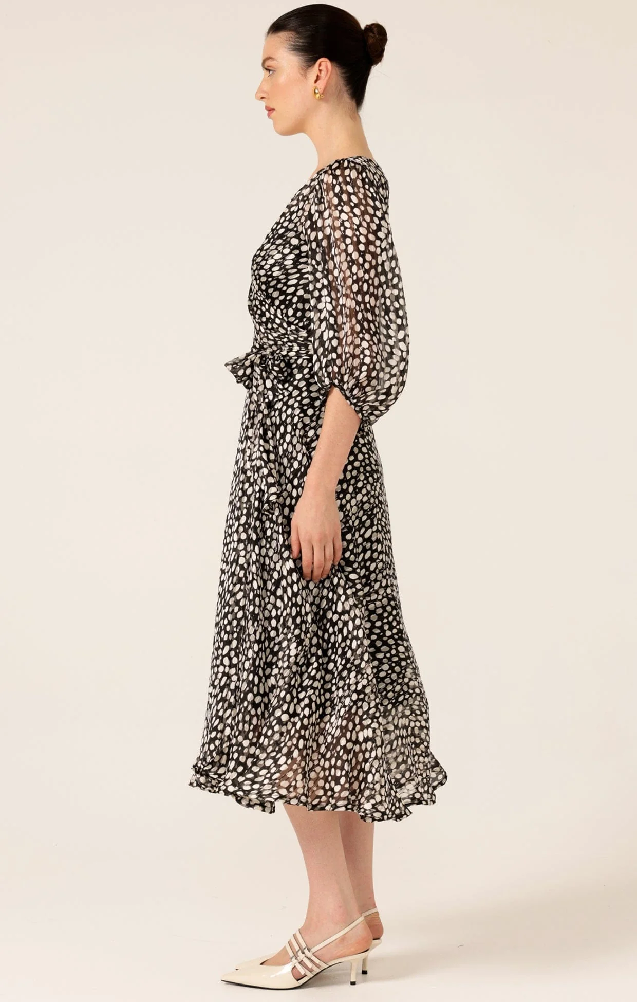 CLOUDLAND WRAP DRESS IN BLACK WHITE SPOT - Image 6