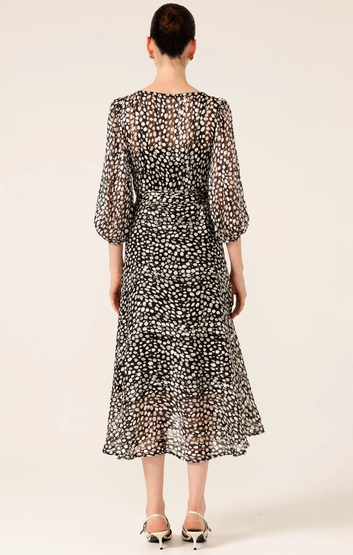 CLOUDLAND WRAP DRESS IN BLACK WHITE SPOT - Image 7