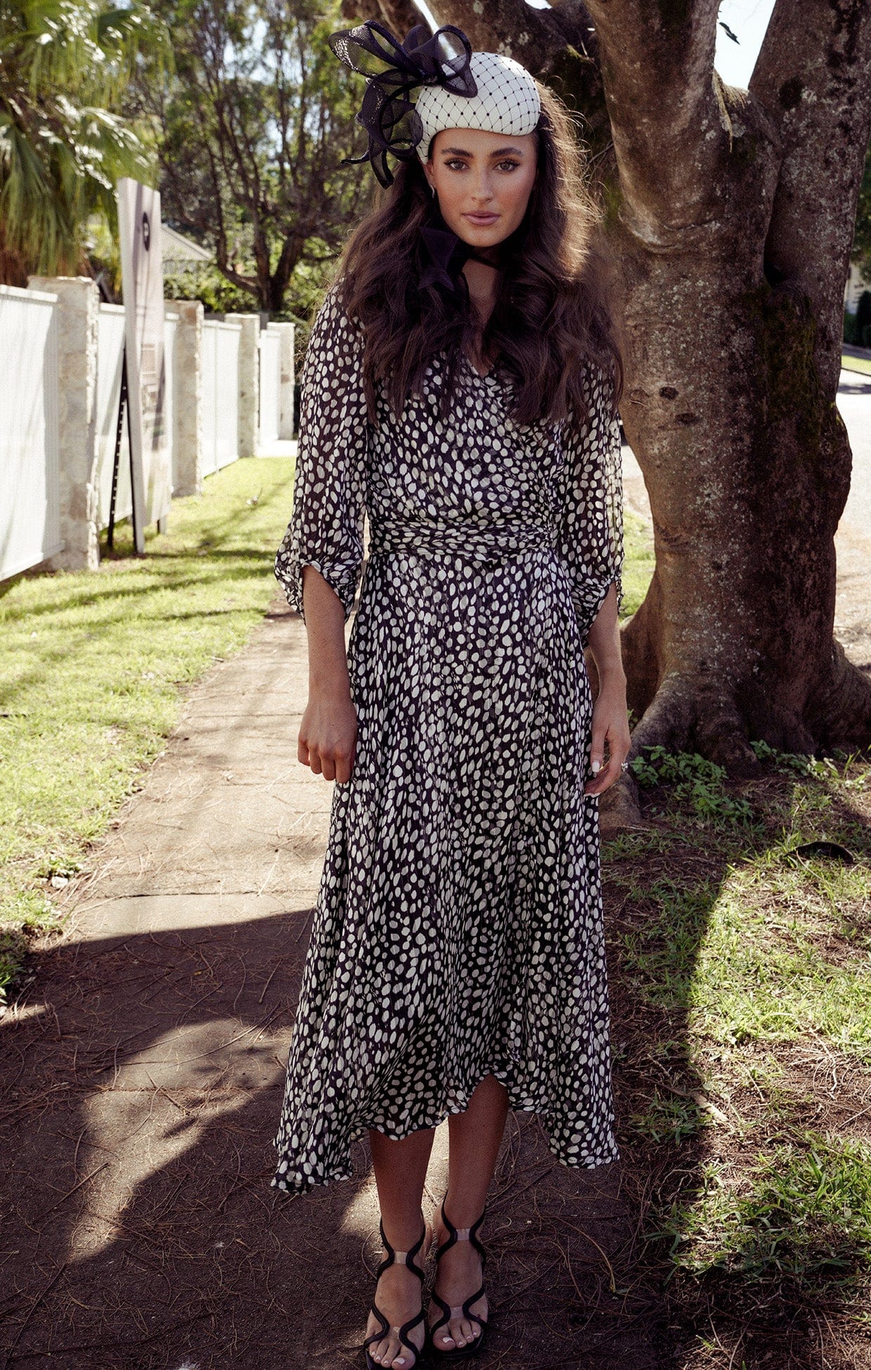 CLOUDLAND WRAP DRESS IN BLACK WHITE SPOT - Image 9