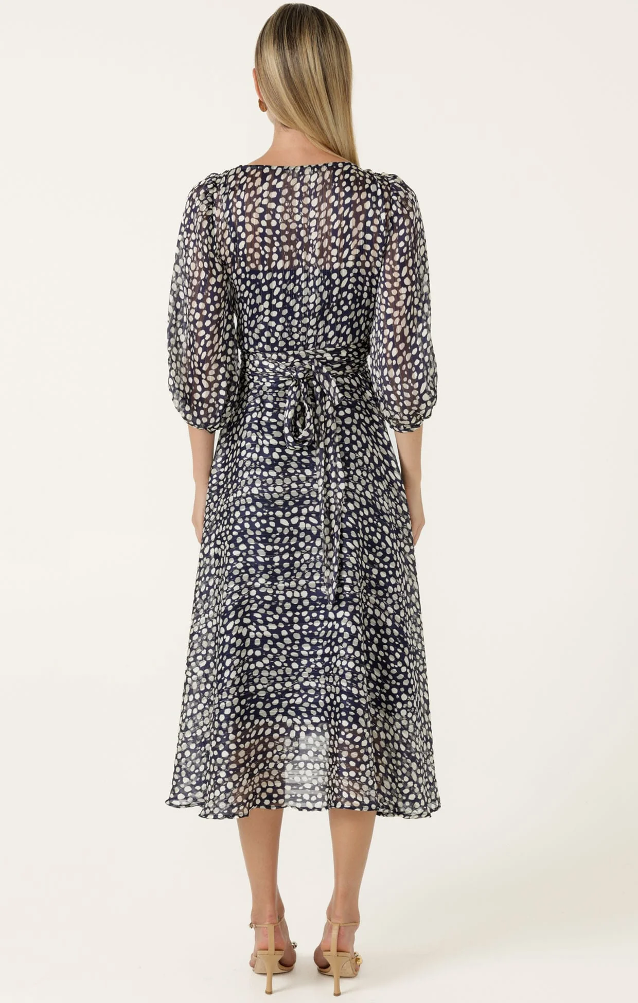 CLOUDLAND WRAP DRESS IN NAVY WHITE SPOT - Image 6