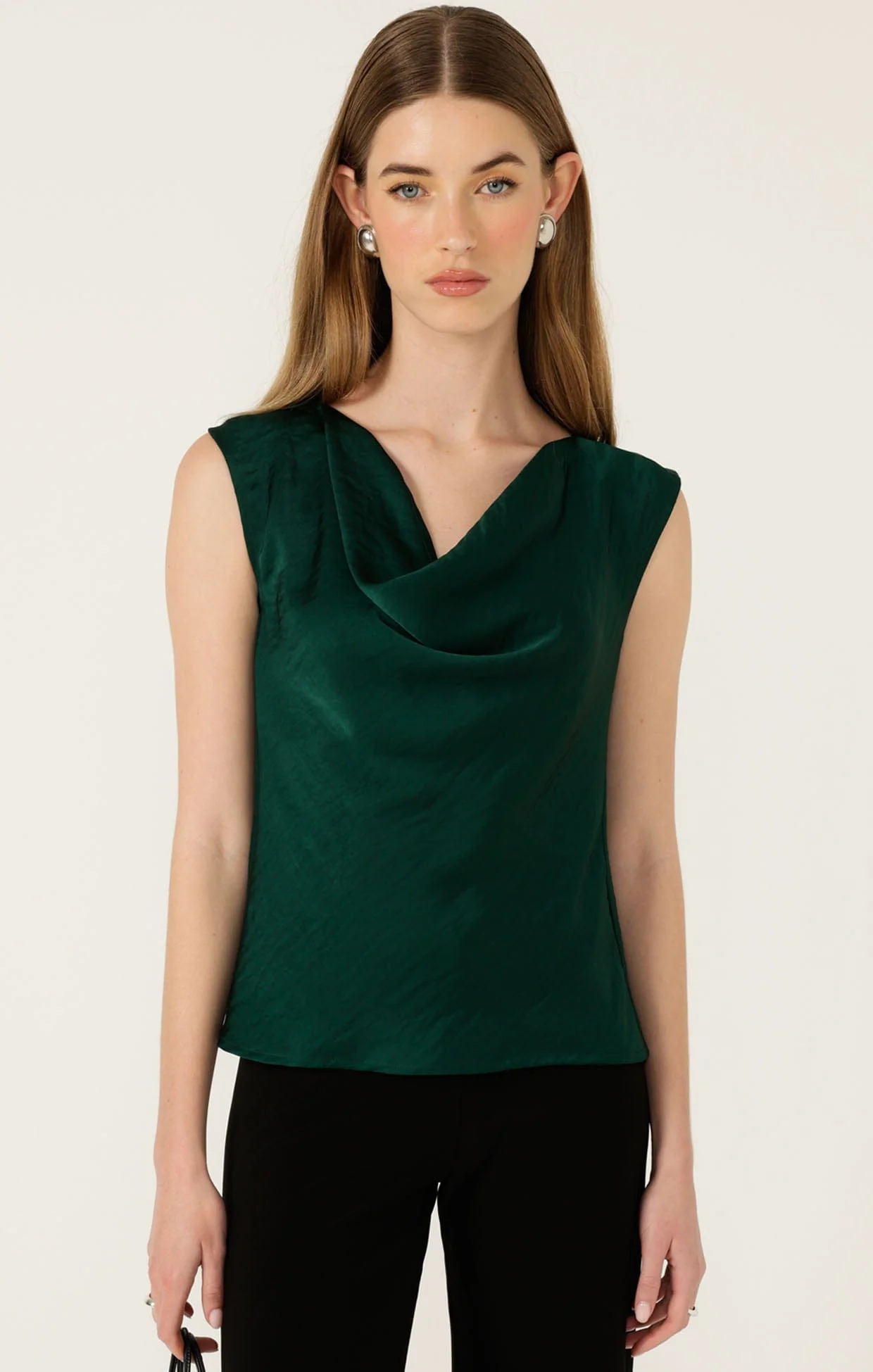LUXE COWL BIAS TOP IN EMERALD - Image 3