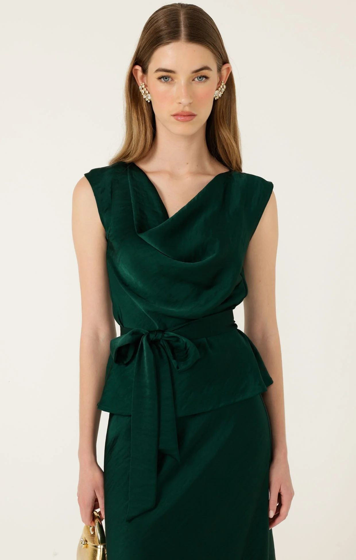 LUXE COWL BIAS TOP IN EMERALD - Image 6