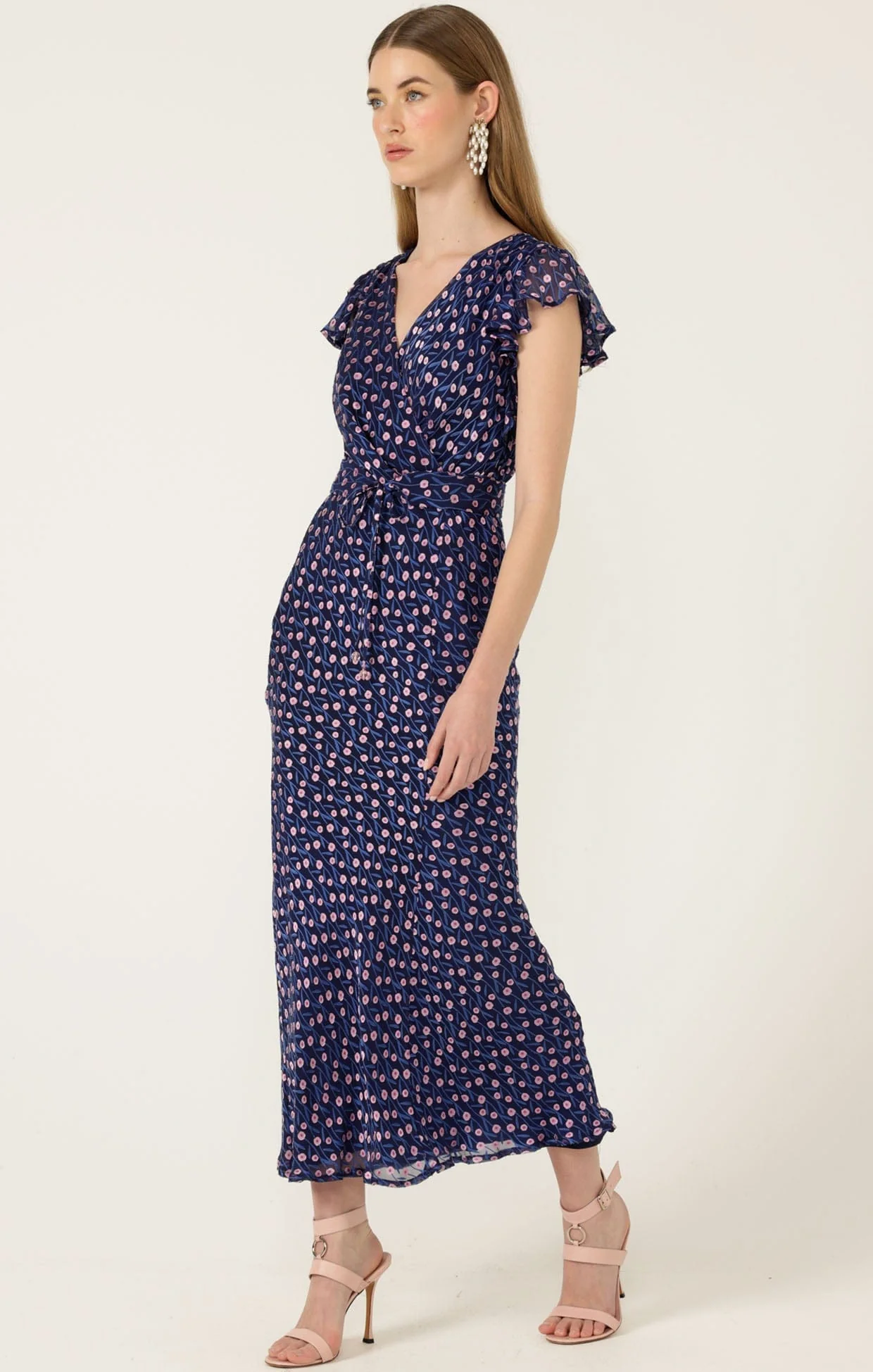 FLEUR DE LYS MIDI DRESS IN INDIGO PINK POPPY - Image 6