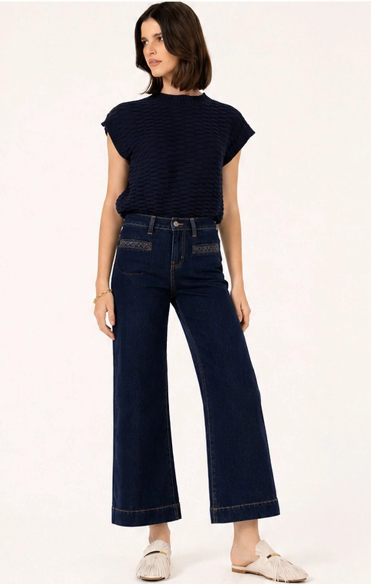 FREYA WIDE LEG PLAIT POCKET JEAN IN PALISADE BLUE