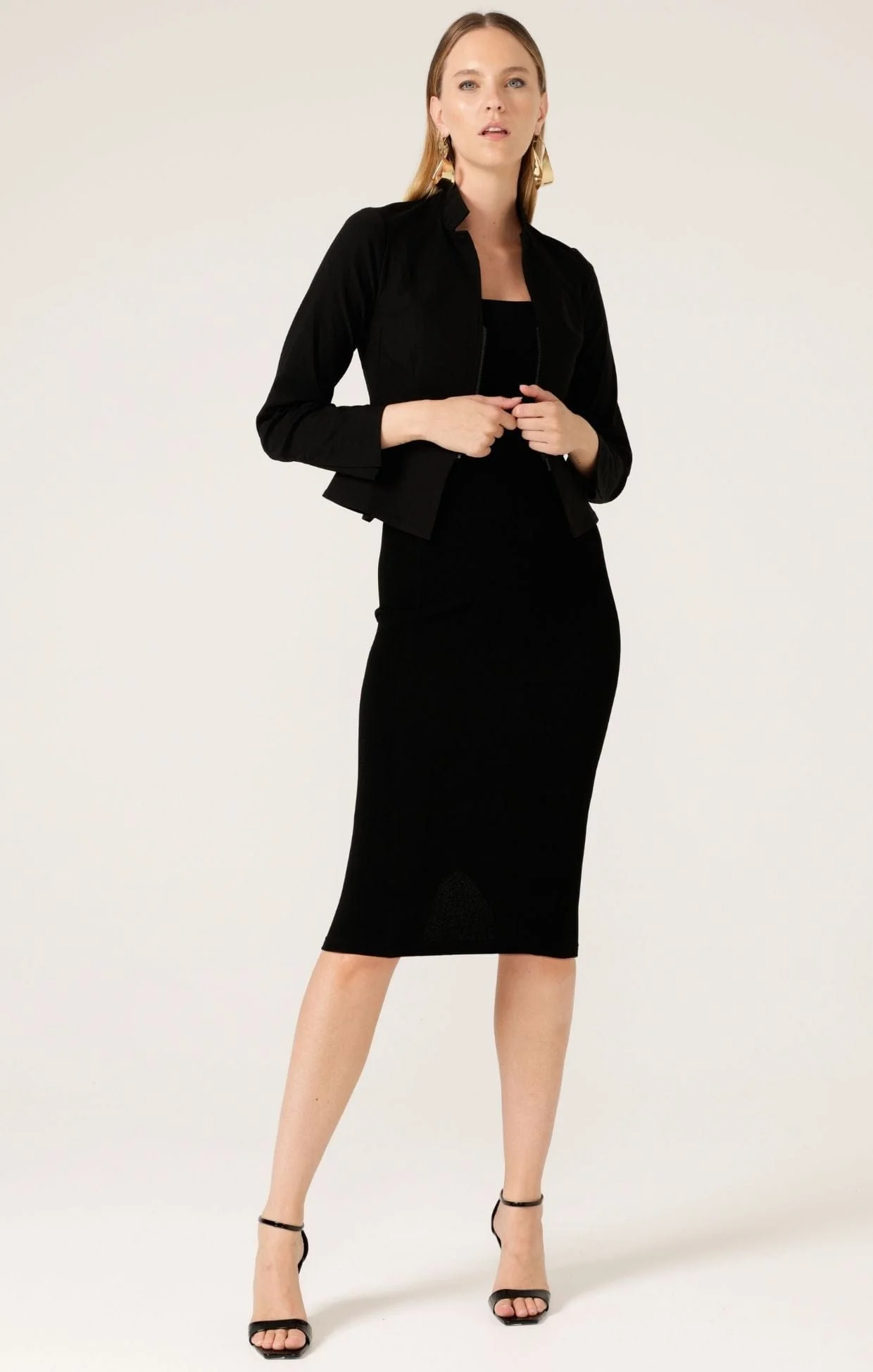 FRONT ZIP PEPLUM JACKET IN BLACK - Image 6