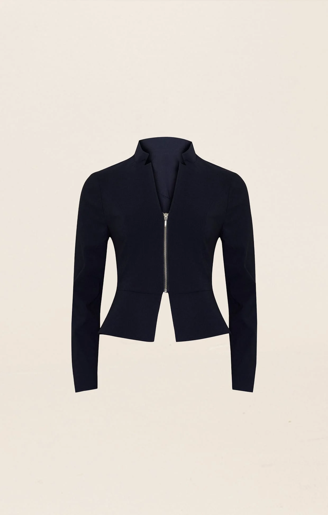 FRONT ZIP PEPLUM JACKET IN NAVY - Image 8