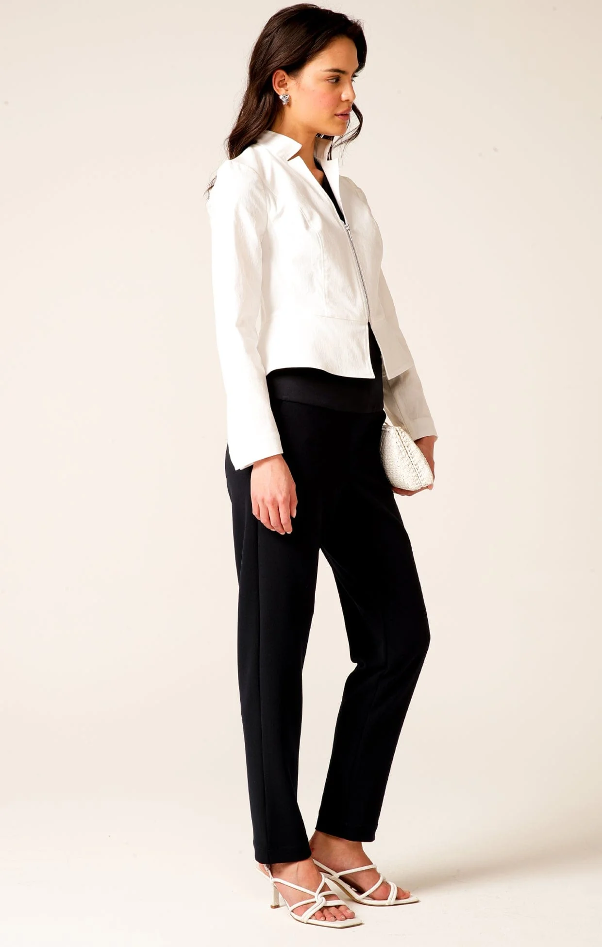 FRONT ZIP PEPLUM JACKET IN WHITE - Image 5