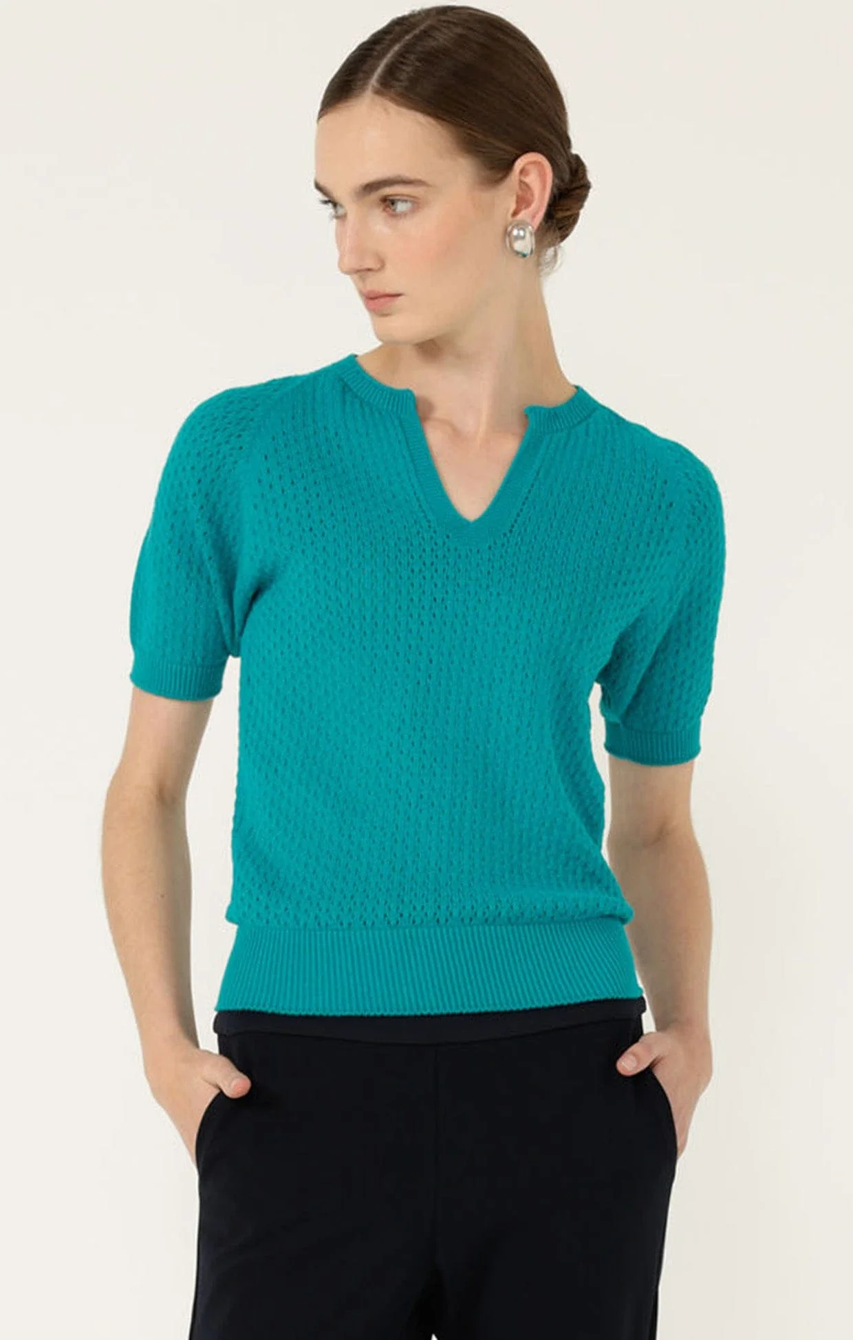 HENLEY KNIT TOP IN SEA GREEN - Image 3