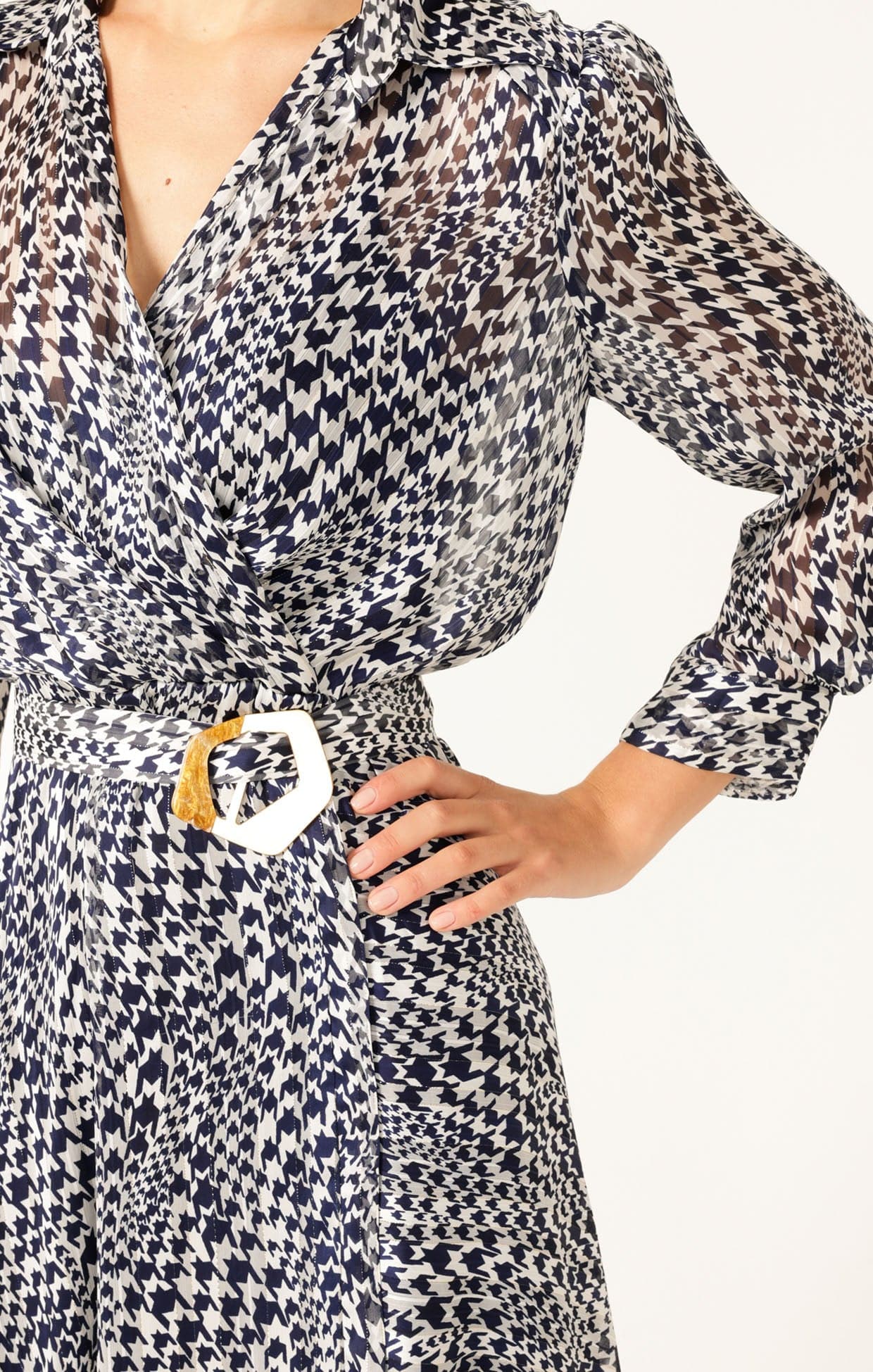 HERRINGBONE DRESS IN NAVY WHITE CHECK - Image 3
