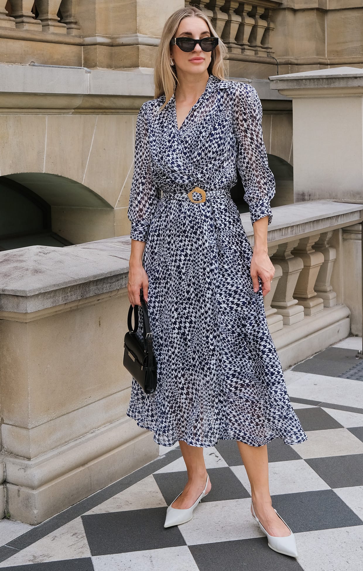 HERRINGBONE DRESS IN NAVY WHITE CHECK - Image 6