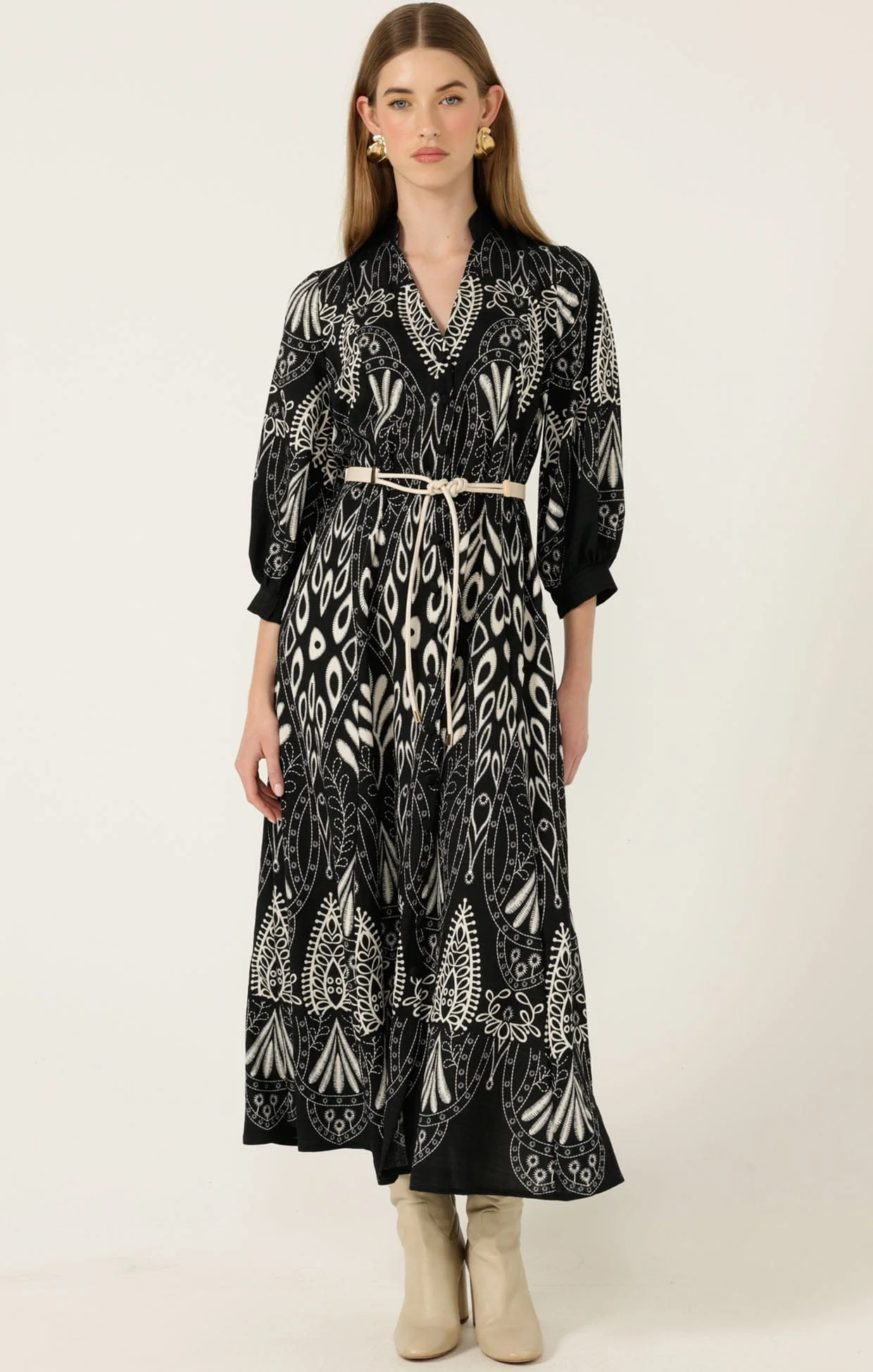 INDIE SHIRTMAKER DRESS IN BLACK CREAM