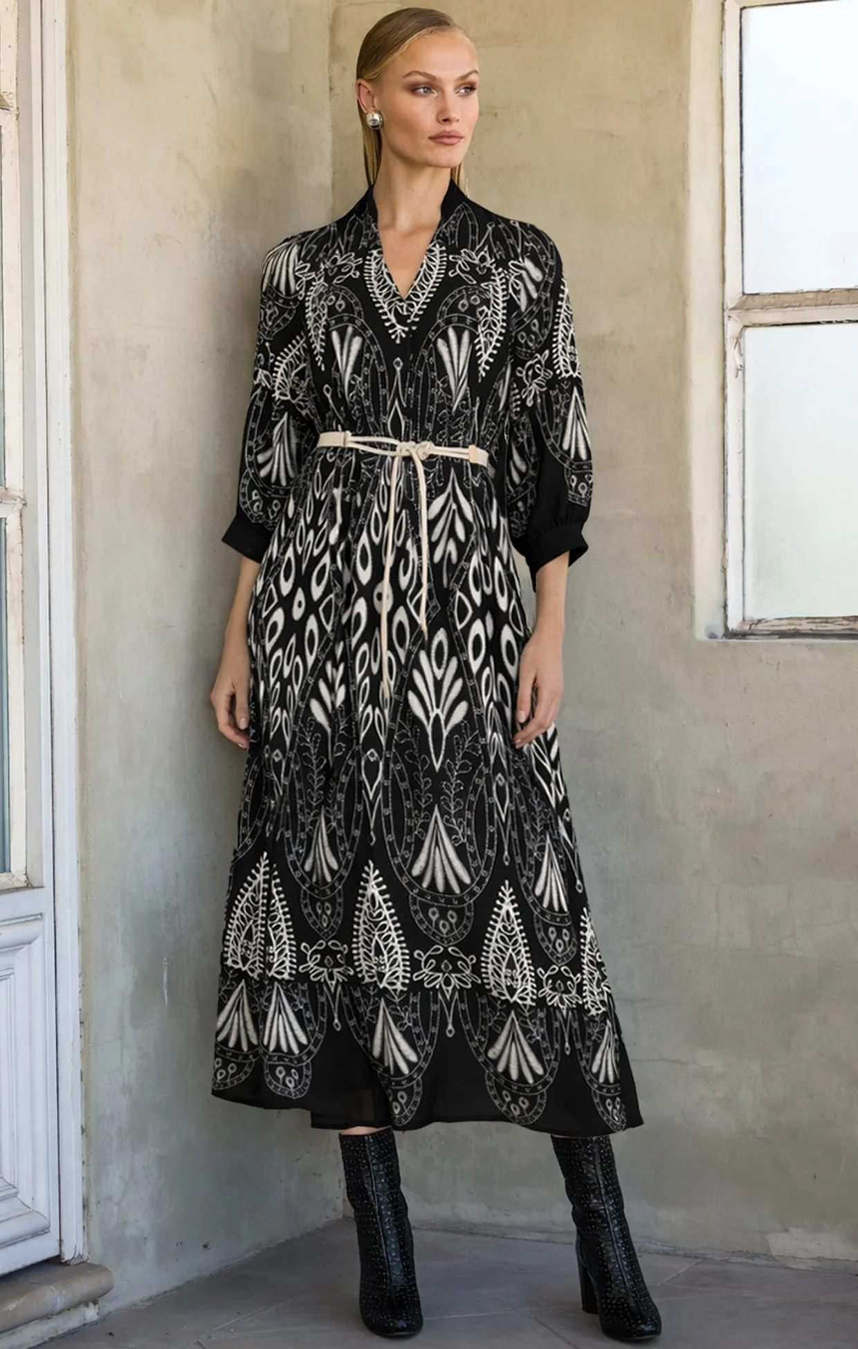 INDIE SHIRTMAKER DRESS IN BLACK CREAM - Image 2