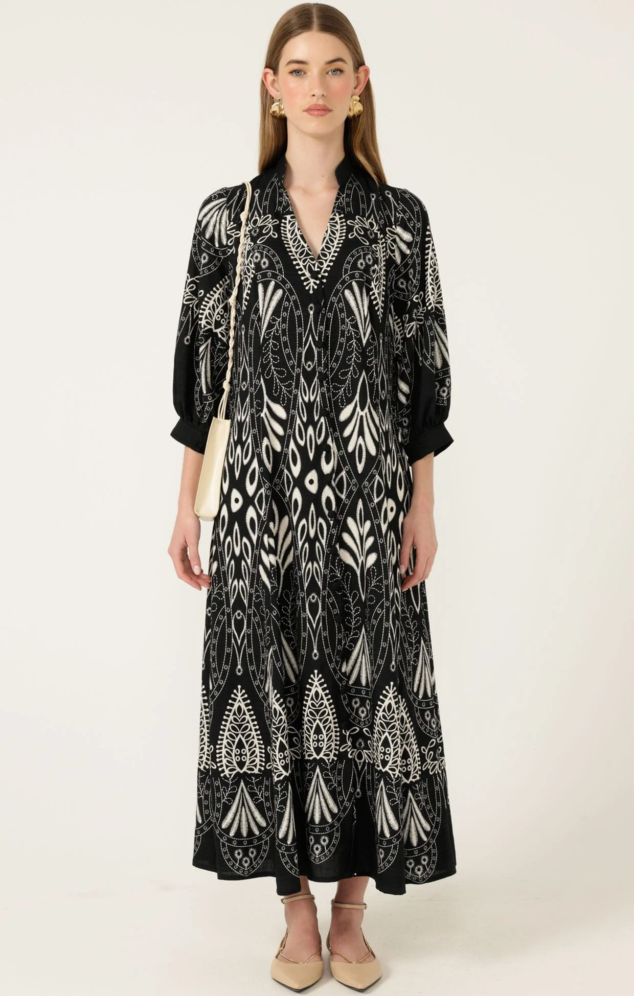 INDIE SHIRTMAKER DRESS IN BLACK CREAM - Image 3