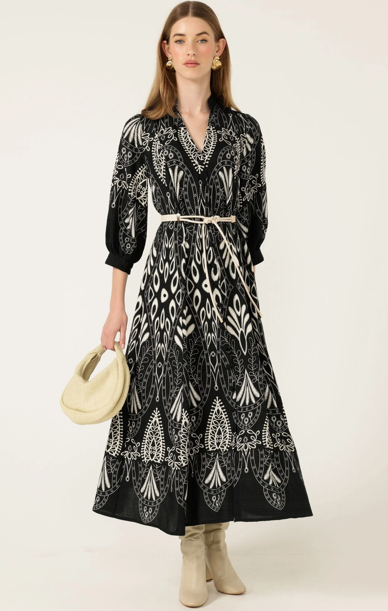 INDIE SHIRTMAKER DRESS IN BLACK CREAM - Image 5