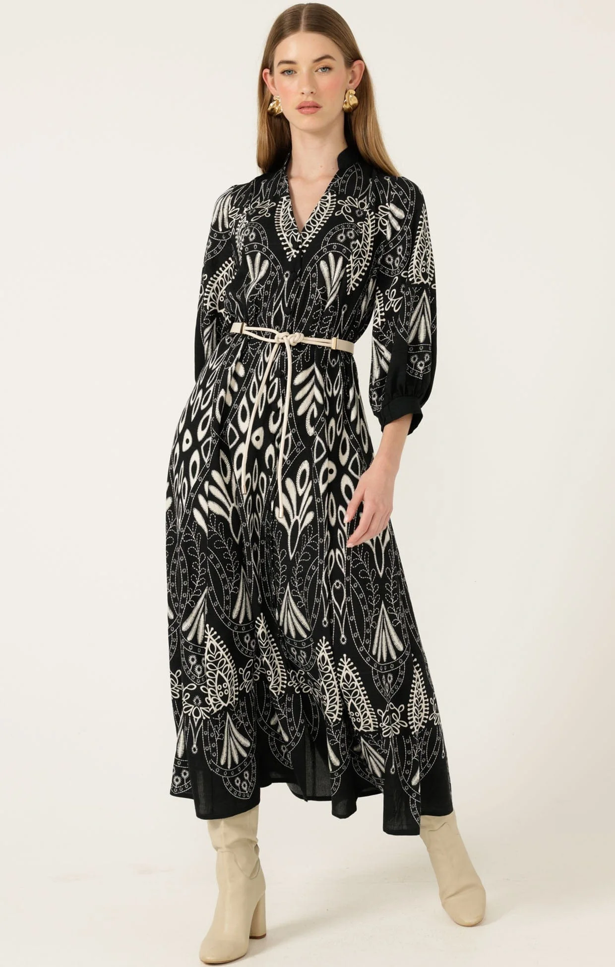 INDIE SHIRTMAKER DRESS IN BLACK CREAM - Image 6