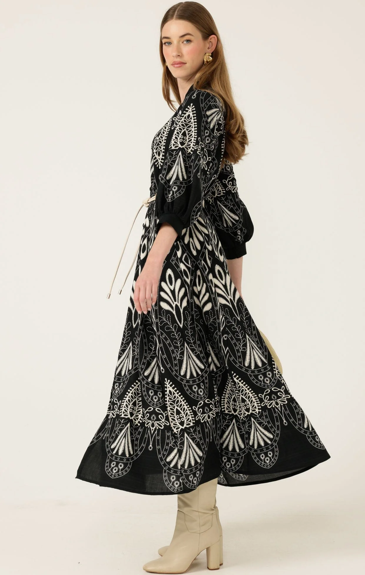 INDIE SHIRTMAKER DRESS IN BLACK CREAM - Image 7