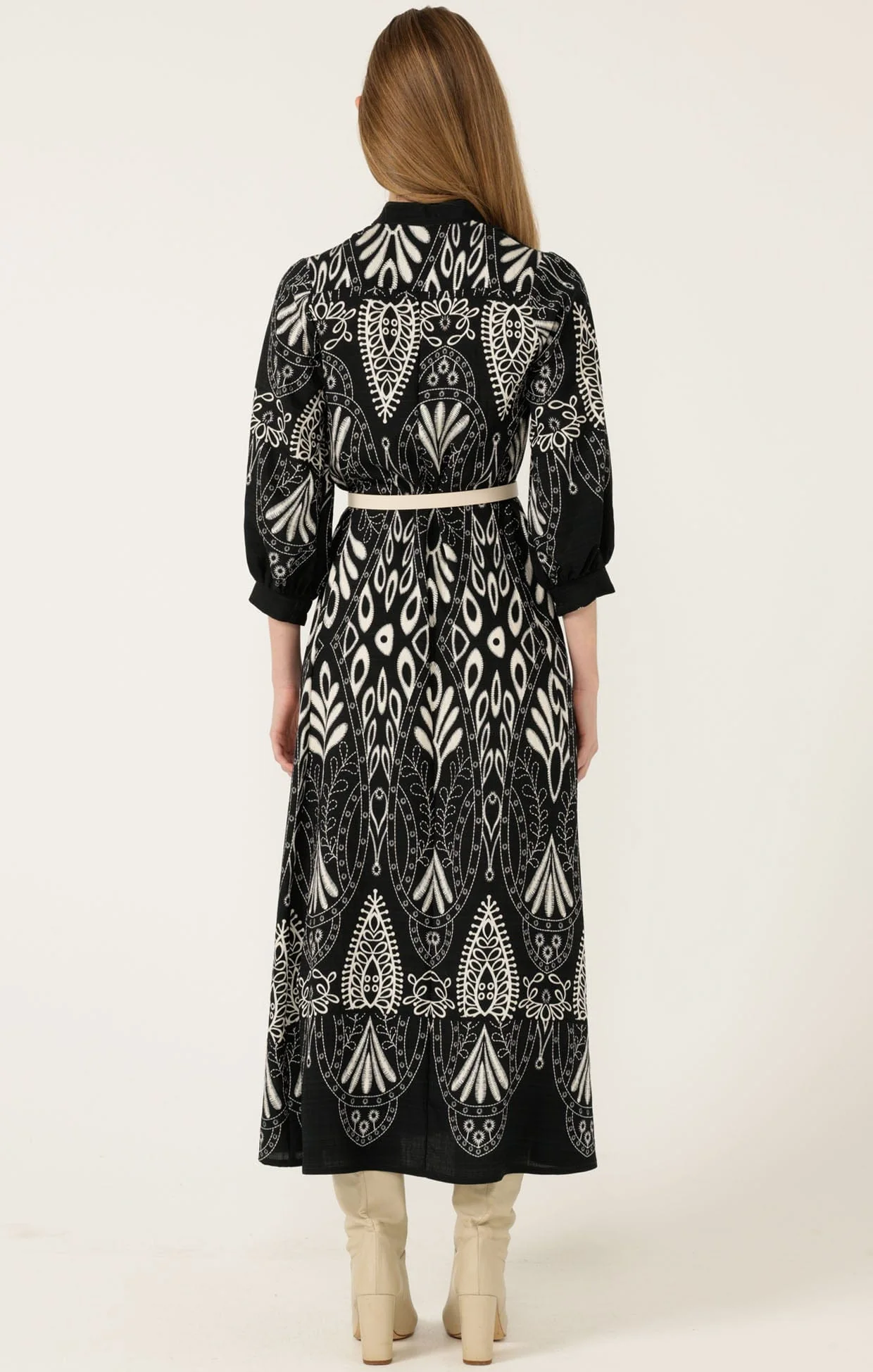 INDIE SHIRTMAKER DRESS IN BLACK CREAM - Image 8