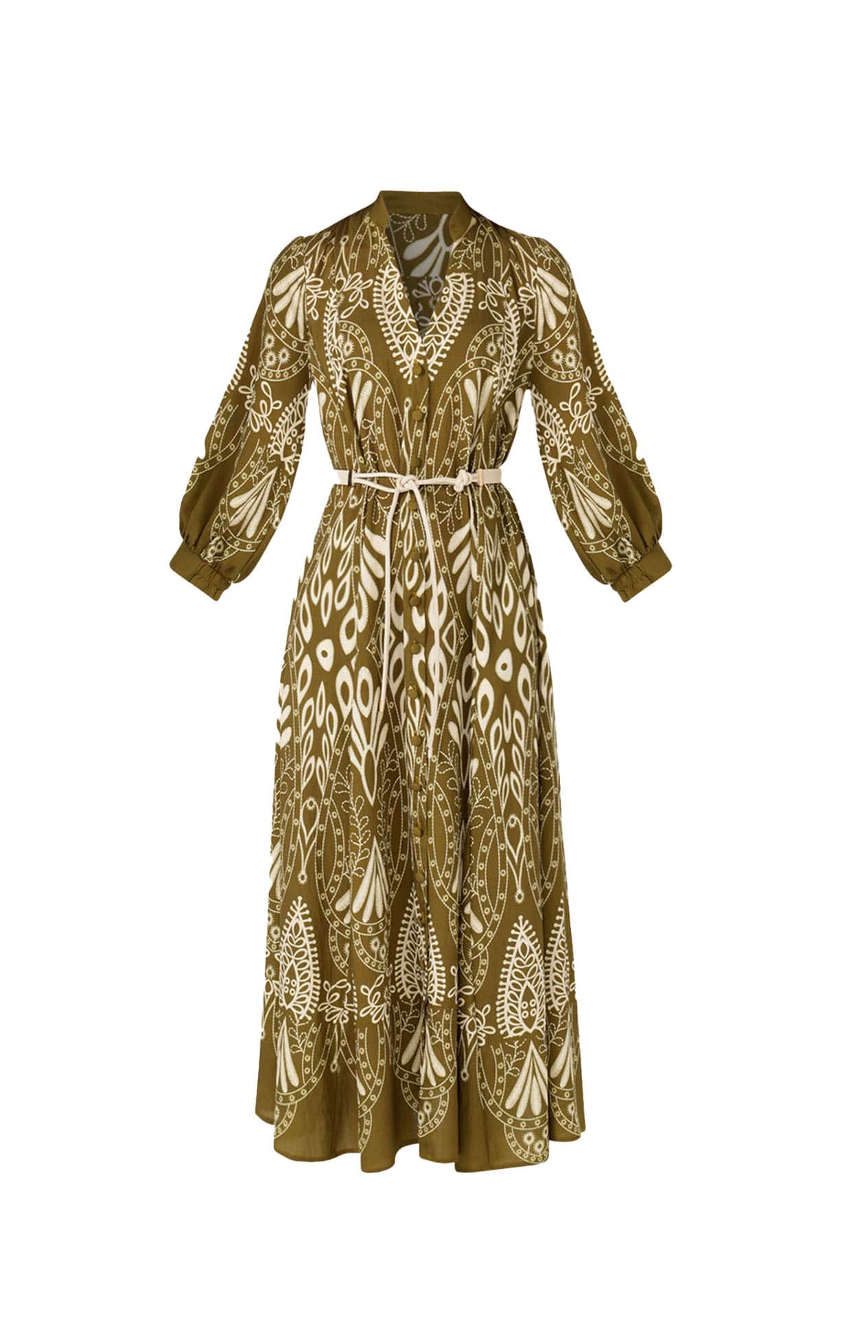 INDIE SHIRTMAKER DRESS IN OLIVE CREAM - Image 10