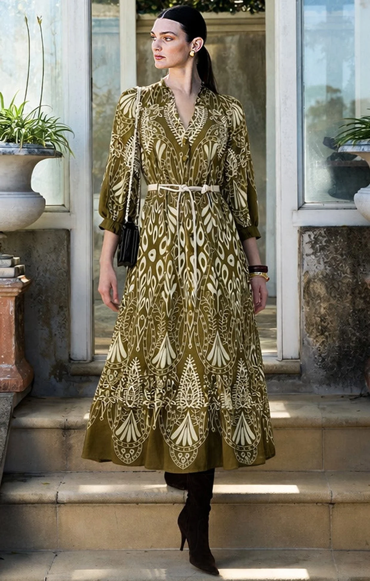 INDIE SHIRTMAKER DRESS IN OLIVE CREAM - Image 2