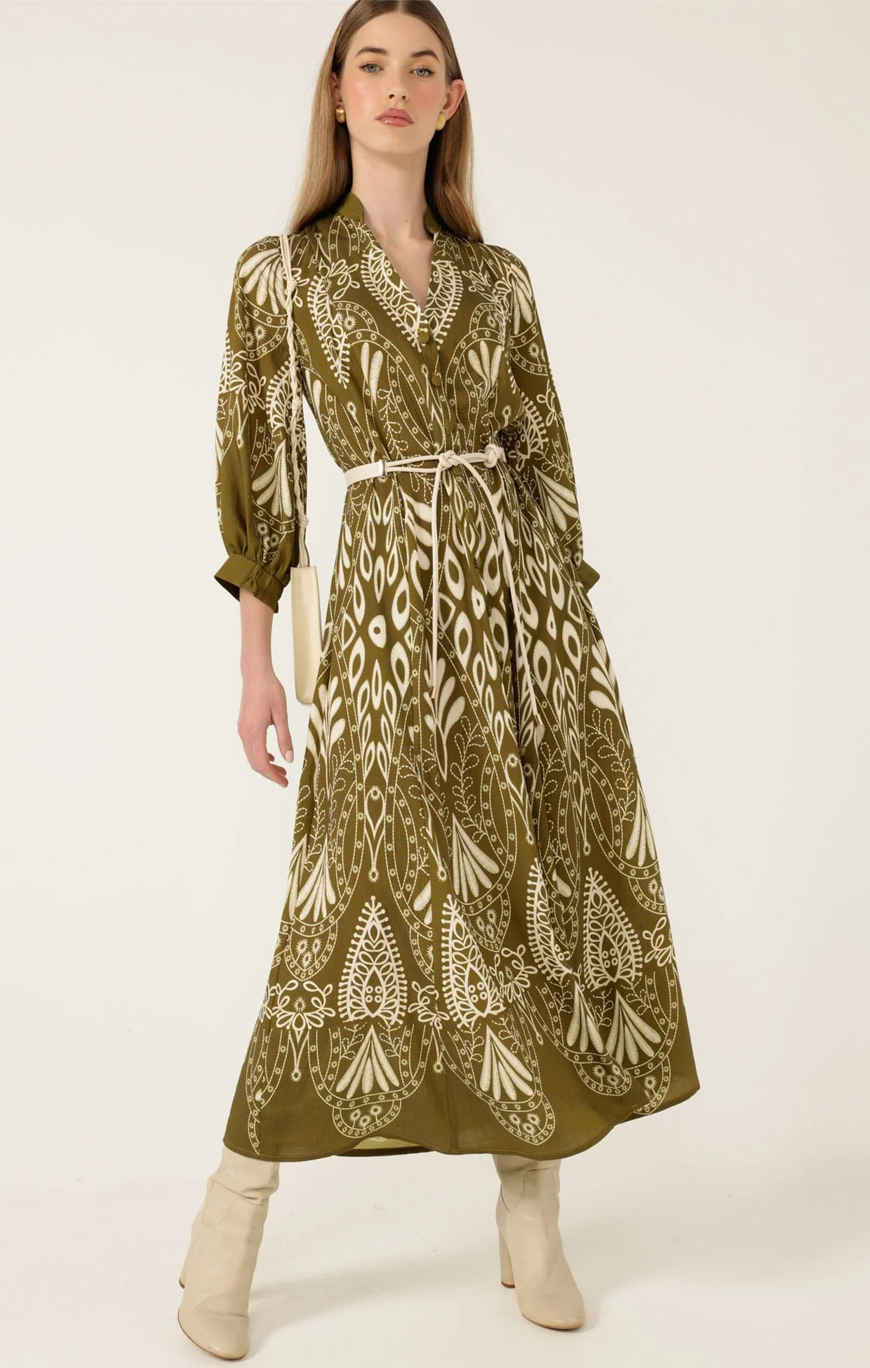 INDIE SHIRTMAKER DRESS IN OLIVE CREAM - Image 4