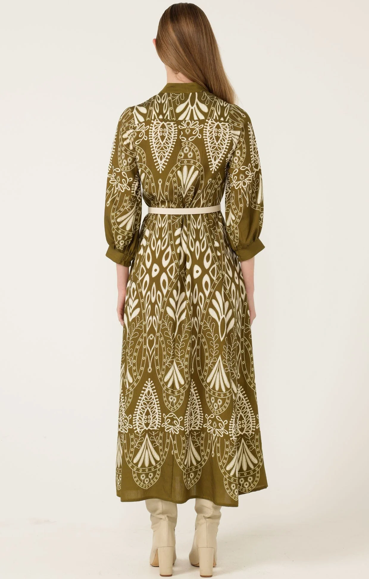 INDIE SHIRTMAKER DRESS IN OLIVE CREAM - Image 8