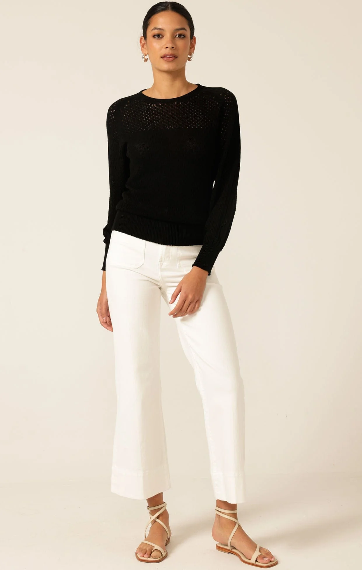 LONG SLEEVE RIPPLE KNIT TOP IN BLACK - Image 2