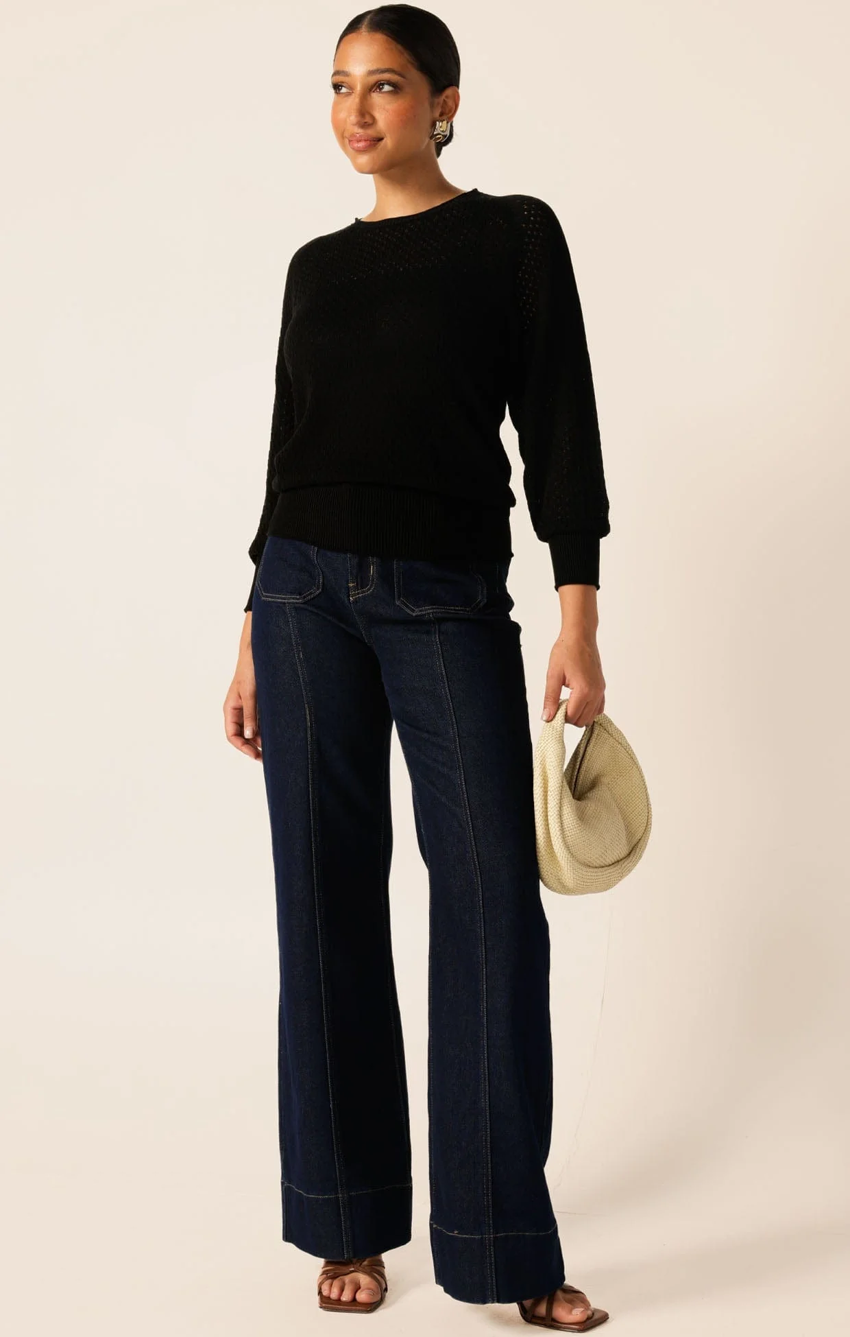 LONG SLEEVE RIPPLE KNIT TOP IN BLACK - Image 5