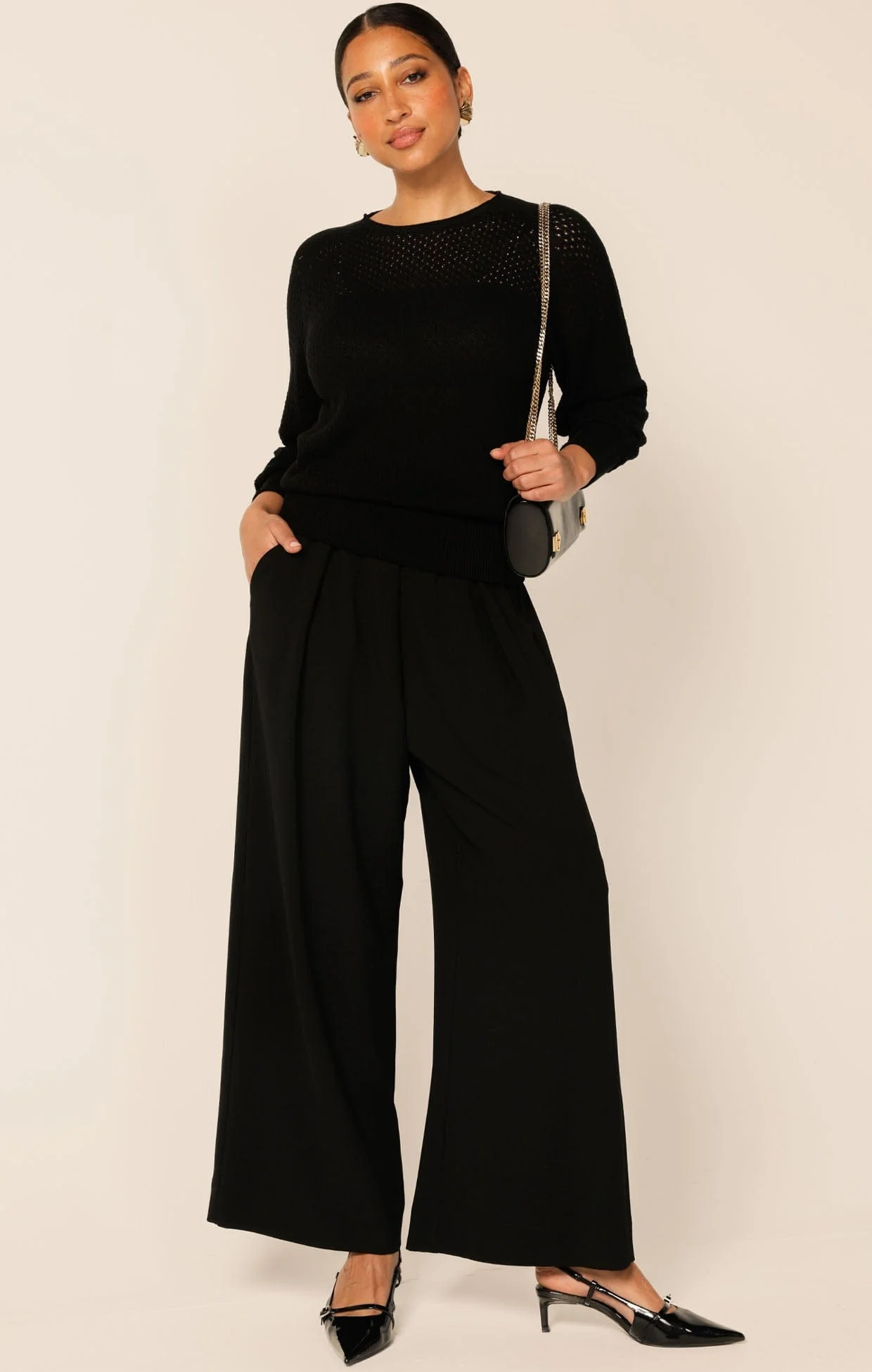LONG SLEEVE RIPPLE KNIT TOP IN BLACK - Image 6