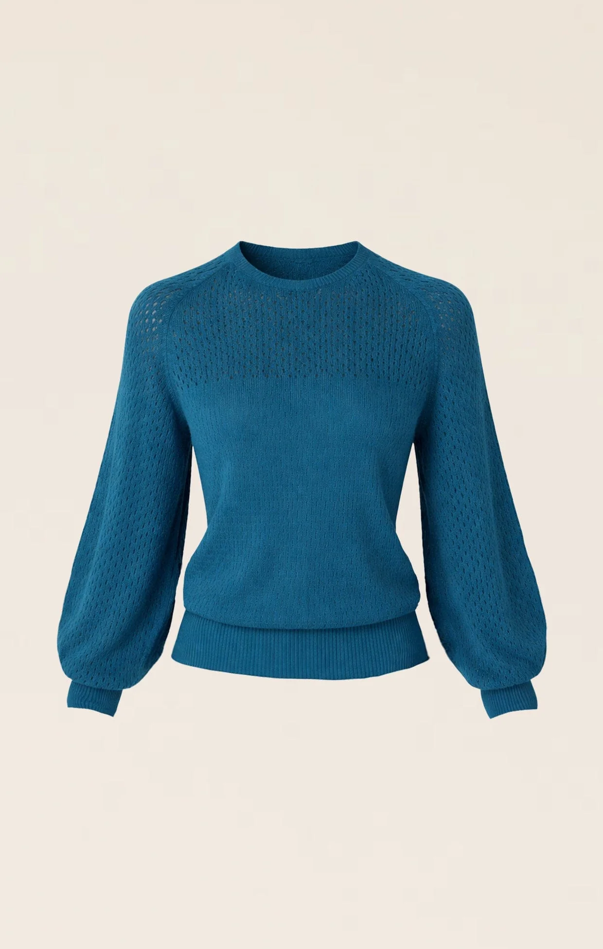 LONG SLEEVE RIPPLE KNIT TOP IN CERULEAN BLUE - Image 12