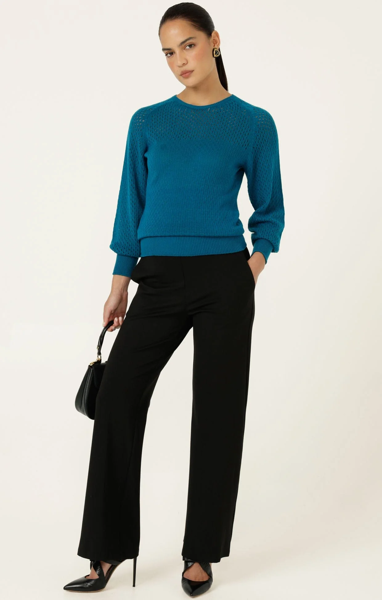 LONG SLEEVE RIPPLE KNIT TOP IN CERULEAN BLUE - Image 5